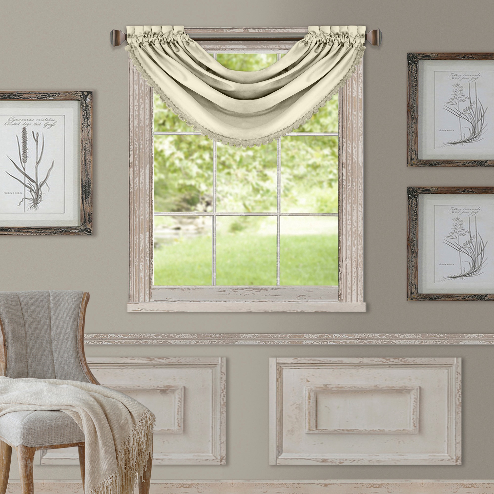 Elrene Home Fashions 739550334296 All Seasons Waterfall 36-in Ivory Polyester Rod pocket Valance