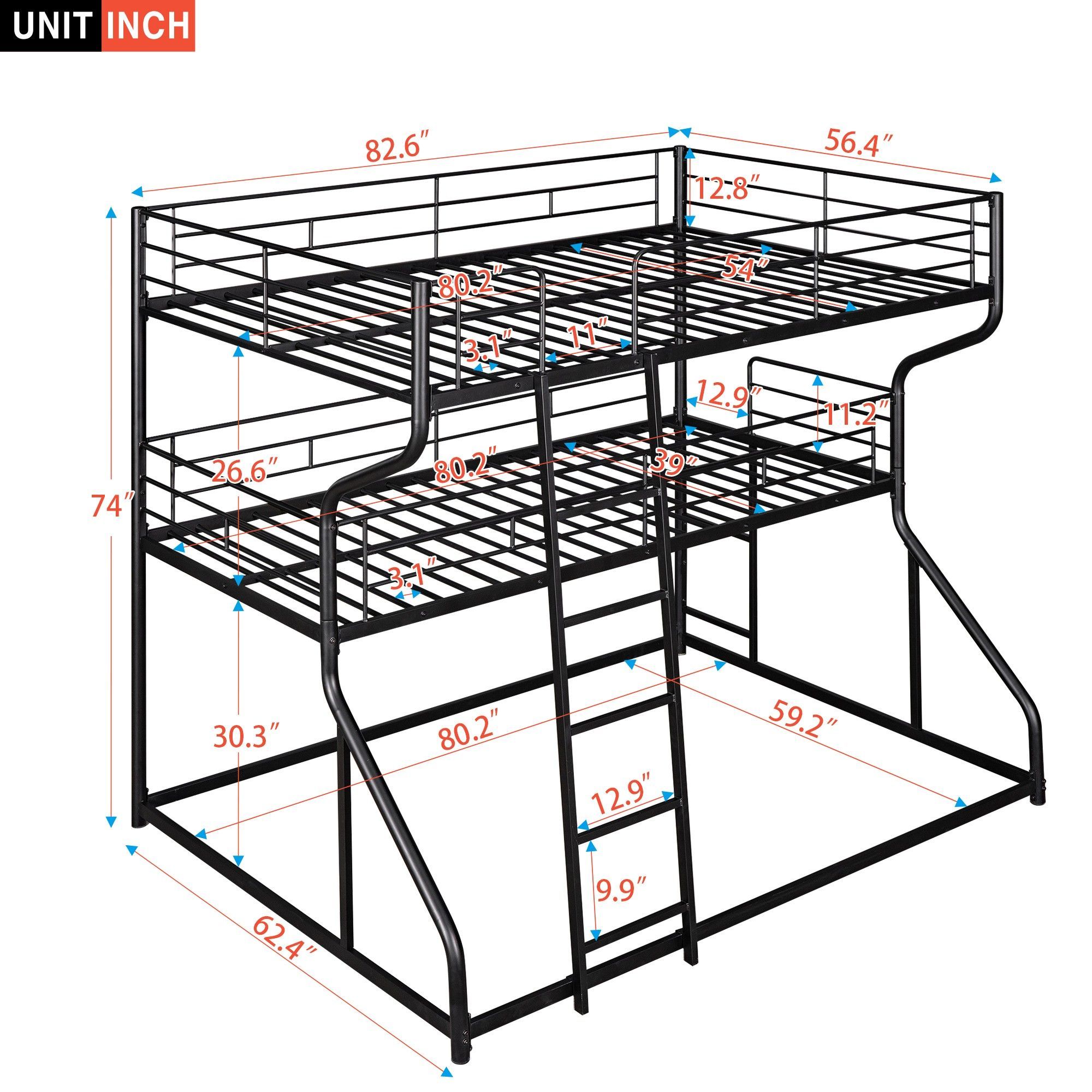 Yiekholo Twin Over Queen Bunk Bed with Full XL, Twin XL, and Queen Beds ...