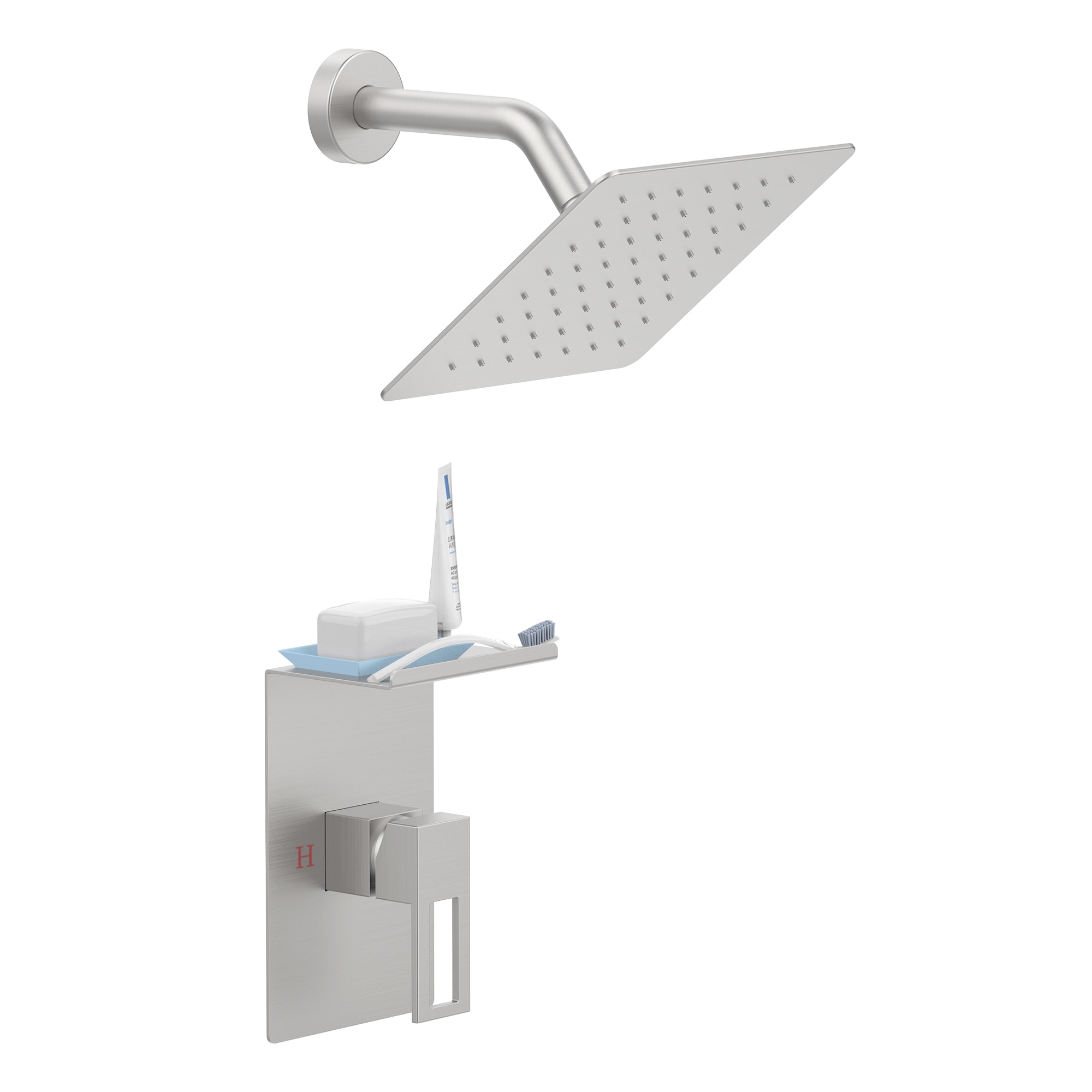 Tatayosi Shower Faucet With Storage Rack 8-inch Rain Shower Head Shower decoration kit with single spray shower head Shower Faucet Set Complete Brushed Nickel