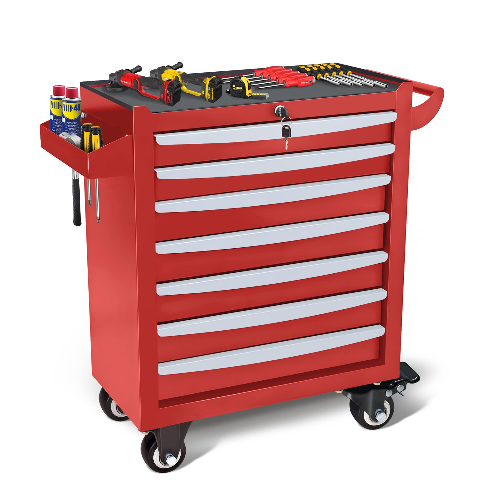 LUCKY ONE 24.3-in 7-Drawer Steel Rolling Tool Cabinet (Red)