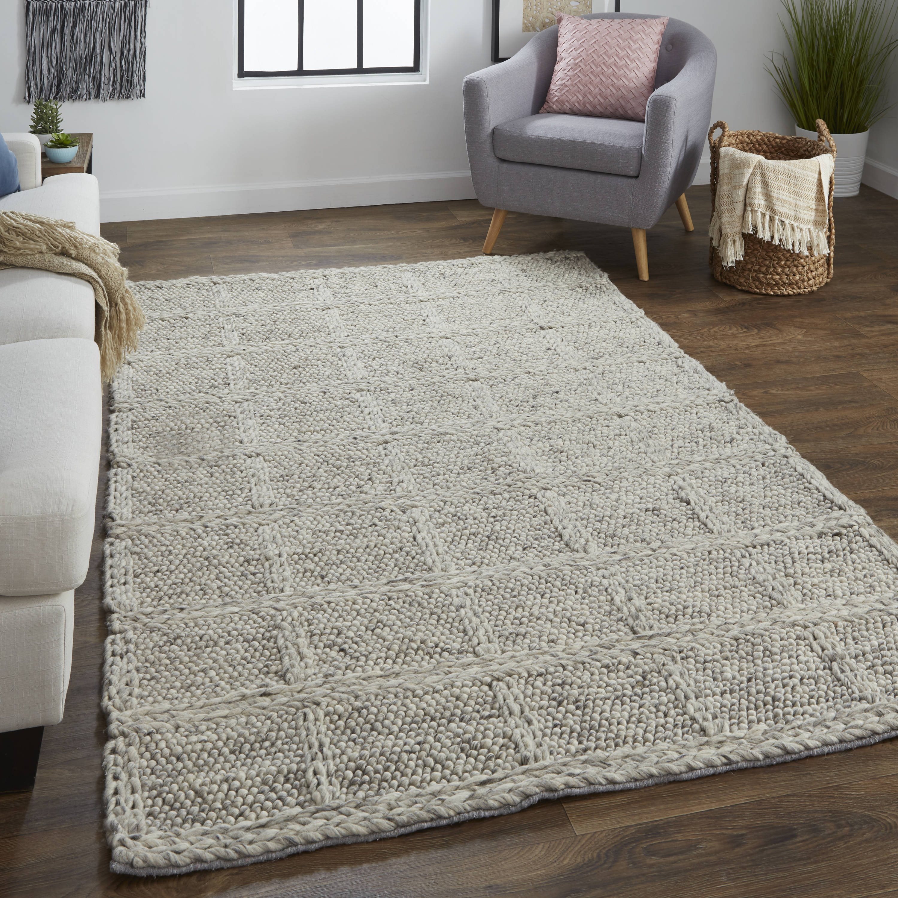 Room Envy Genet 5 X 8 (ft) Wool Ivory/Warm Gray Indoor Solid Moroccan ...