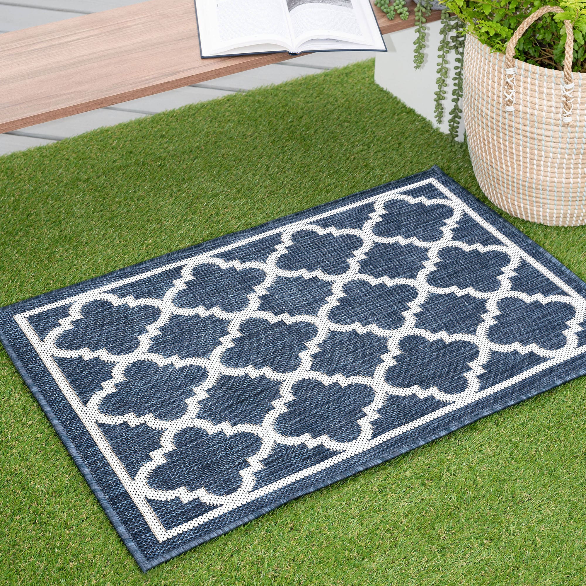 Tayse ECO1305 2X3 Eco 2 x 3 (ft) Flatweave Polypropylene Navy Rectangular Indoor/Outdoor Geometric Coastal Throw rug