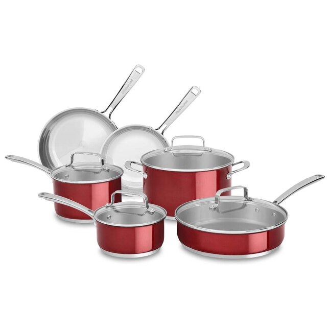 KitchenAid 14.2-in Stainless Steel Cookware Set with Lid(s) Included at