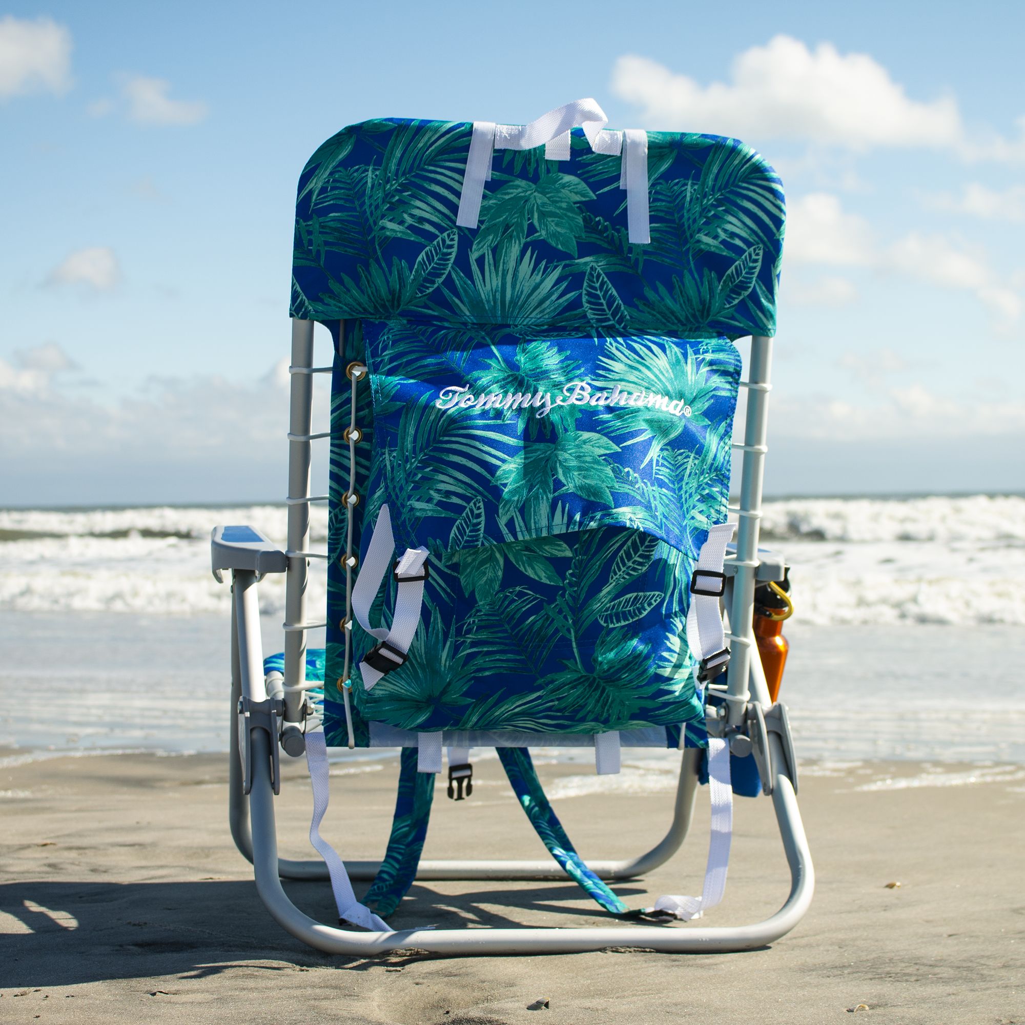 Tommy Bahama Polyester Blue Green Print Folding Beach Chair