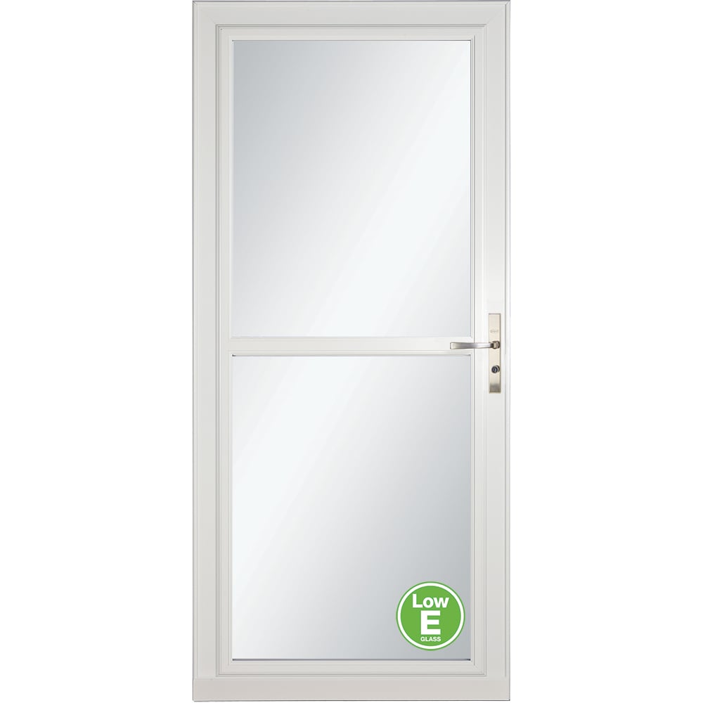 Tradewinds Selection Low-E 32-in x 81-in White Full-view Retractable Screen Aluminum Storm Door with Brushed Nickel Handle | - LARSON 14604031E17S