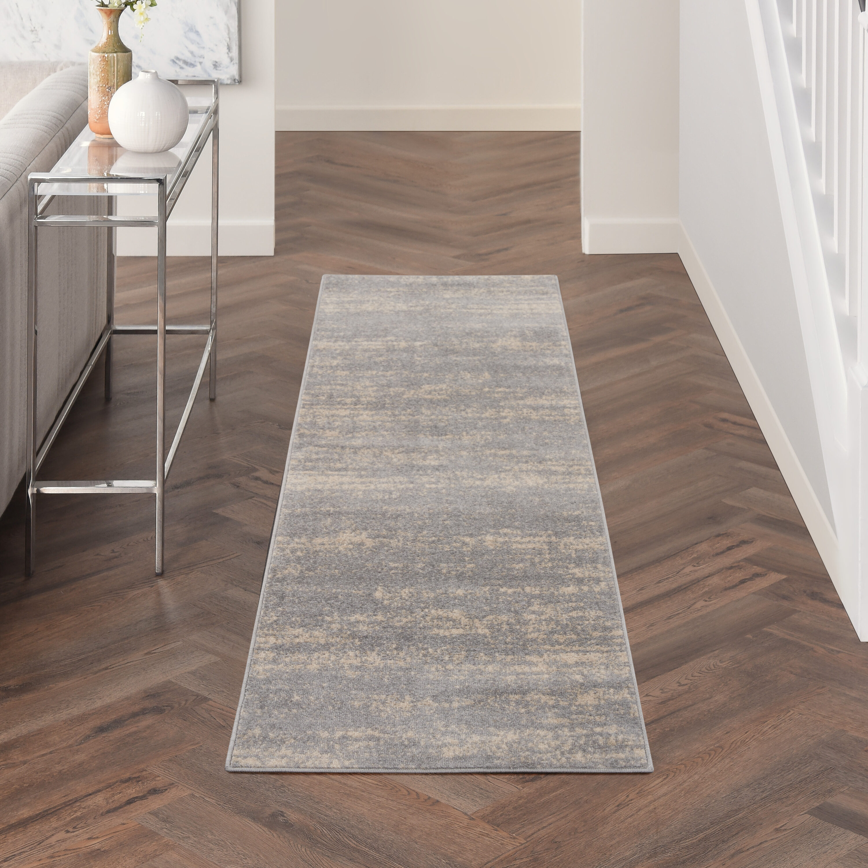 Nourison 099446149091 Essentials 2 x 8 (ft) Loomed Polypropylene Grey/Beige Rectangular Indoor/Outdoor Abstract Mid-Century Modern Runner rug