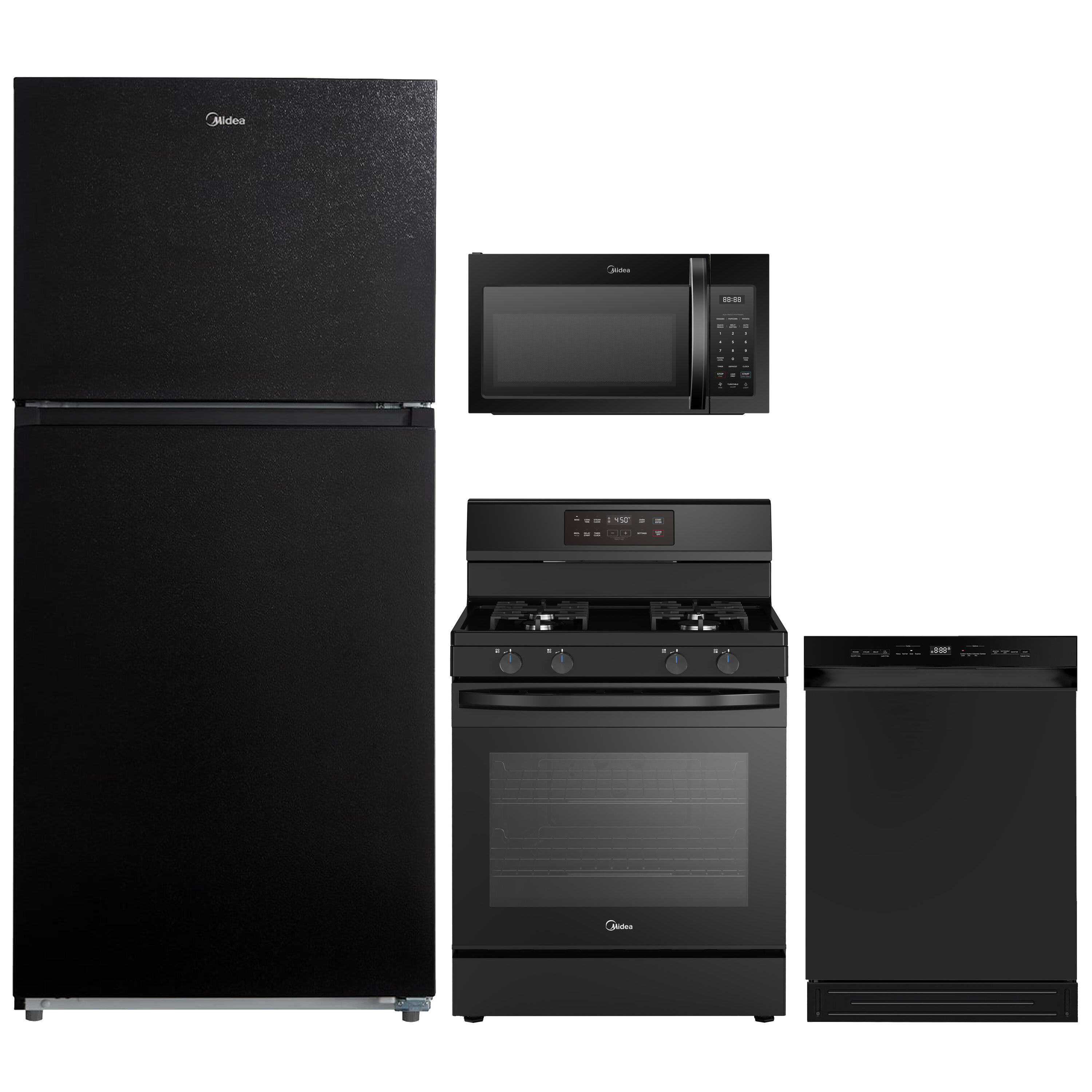 Midea  18.1-cu ft Top-Freezer Refrigerator Garage Ready ENERGY STAR and Gas Range Suite in Black