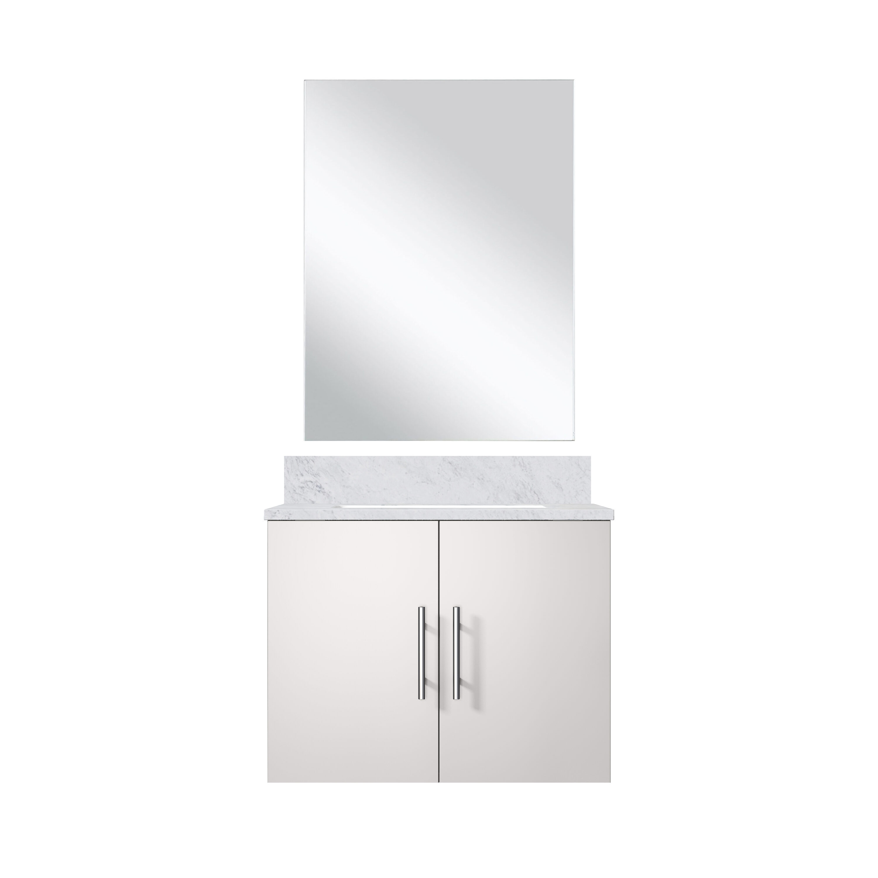 Lexora LVG24SM110 Geneva 24-in Glossy White Undermount Single Sink Floating Bathroom Vanity with White Carrara Marble Top (Mirror Included)