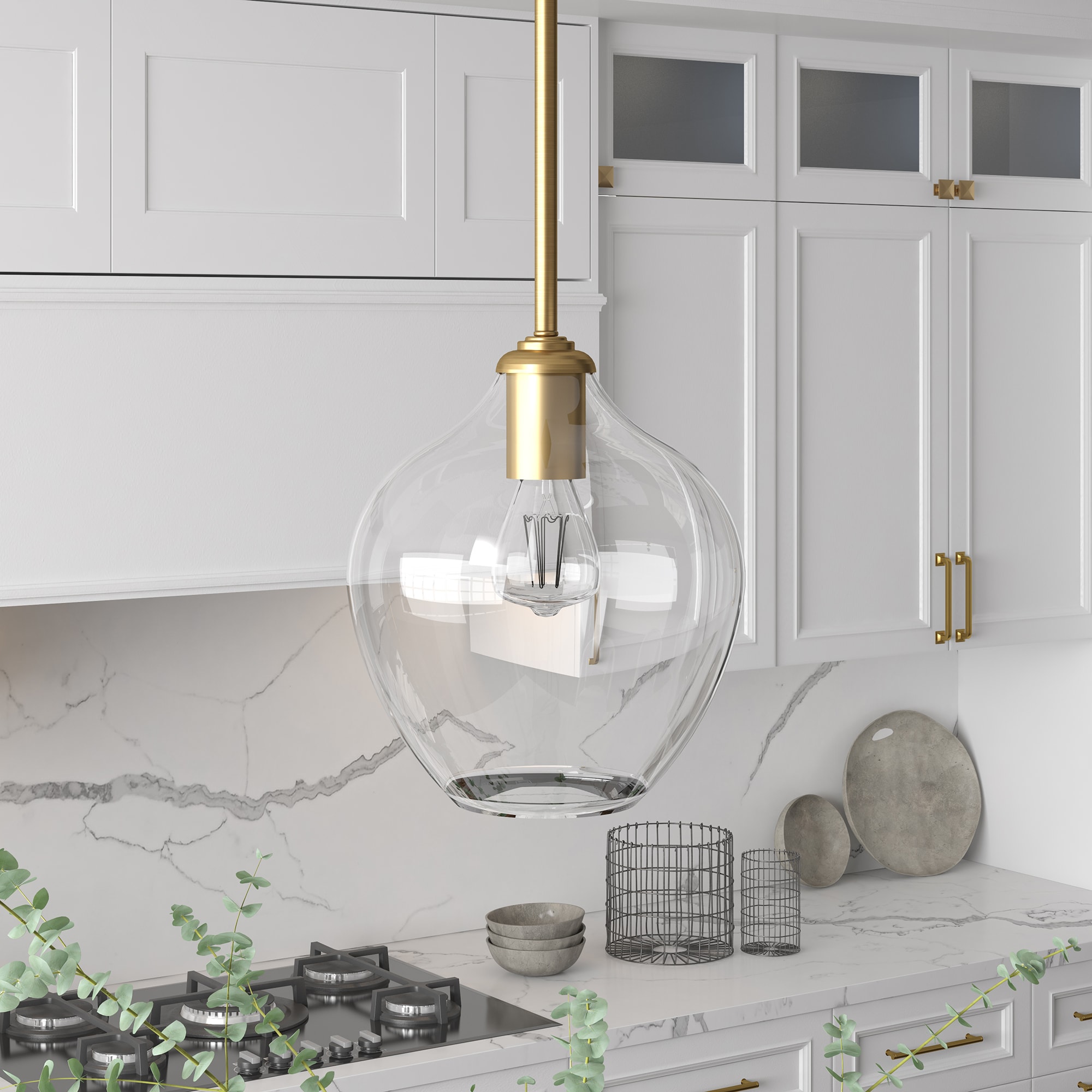CLAXY Modern Brass Kitchen Pendant Light Height Adjustable Pendant Light  Clear Glass Shade