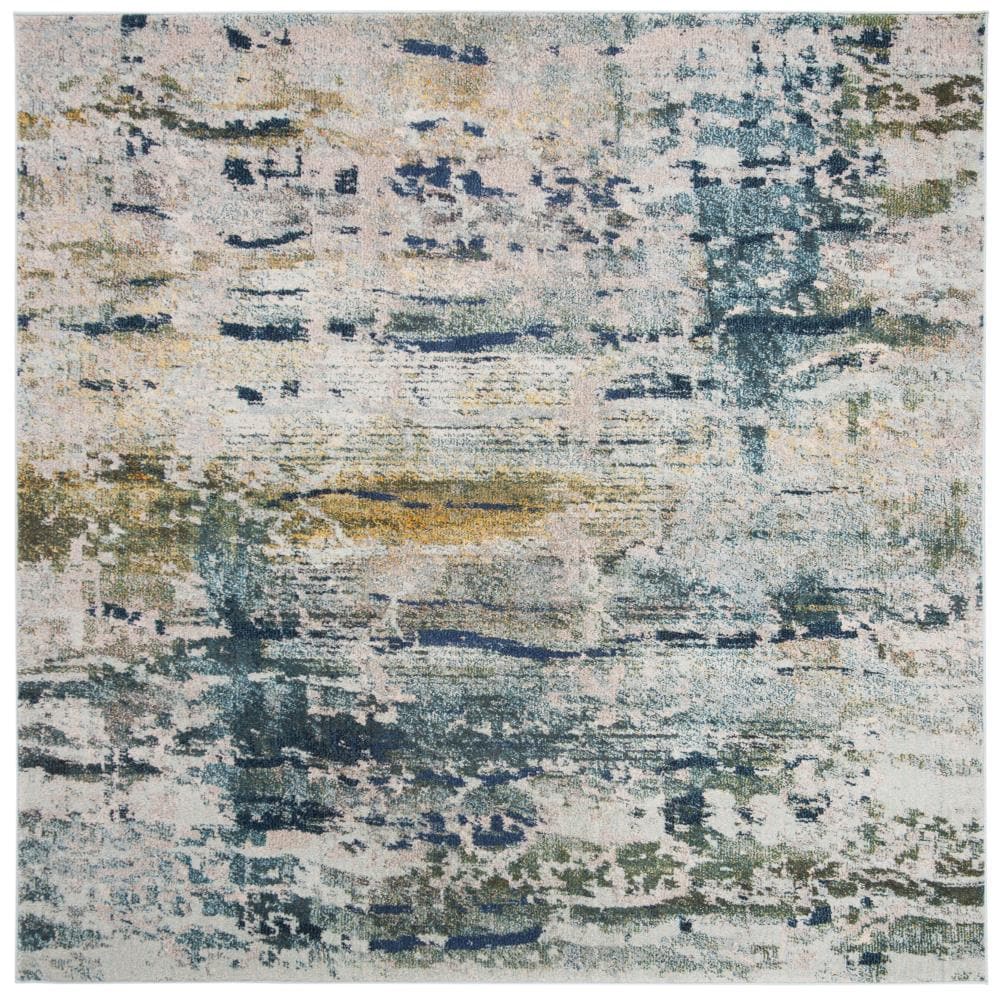 Boho-Chic Monaco Square Blue-Grey Synthetic Area Rug, 6'7" x 6'7"