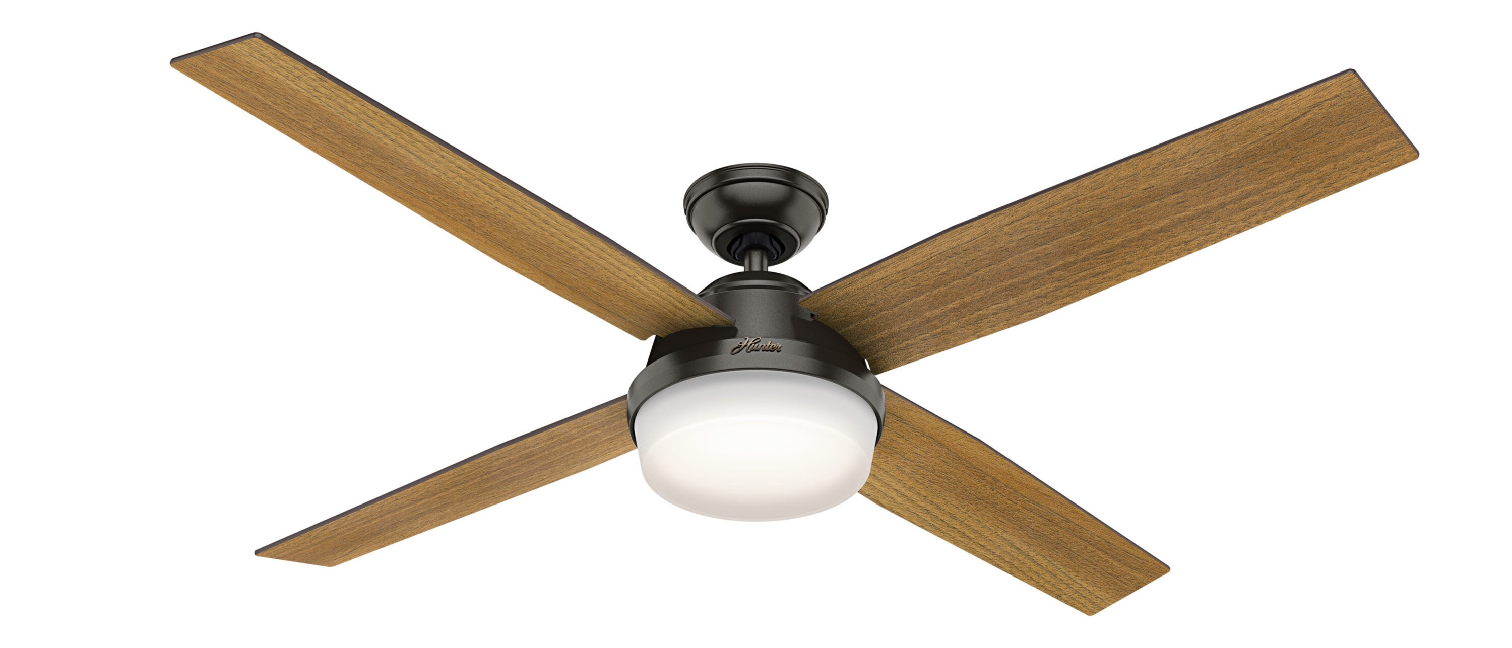 Hunter 59443 Dempsey 60-in Noble Bronze Indoor Downrod or Flush Mount Ceiling Fan with Light and Remote (4-Blade)