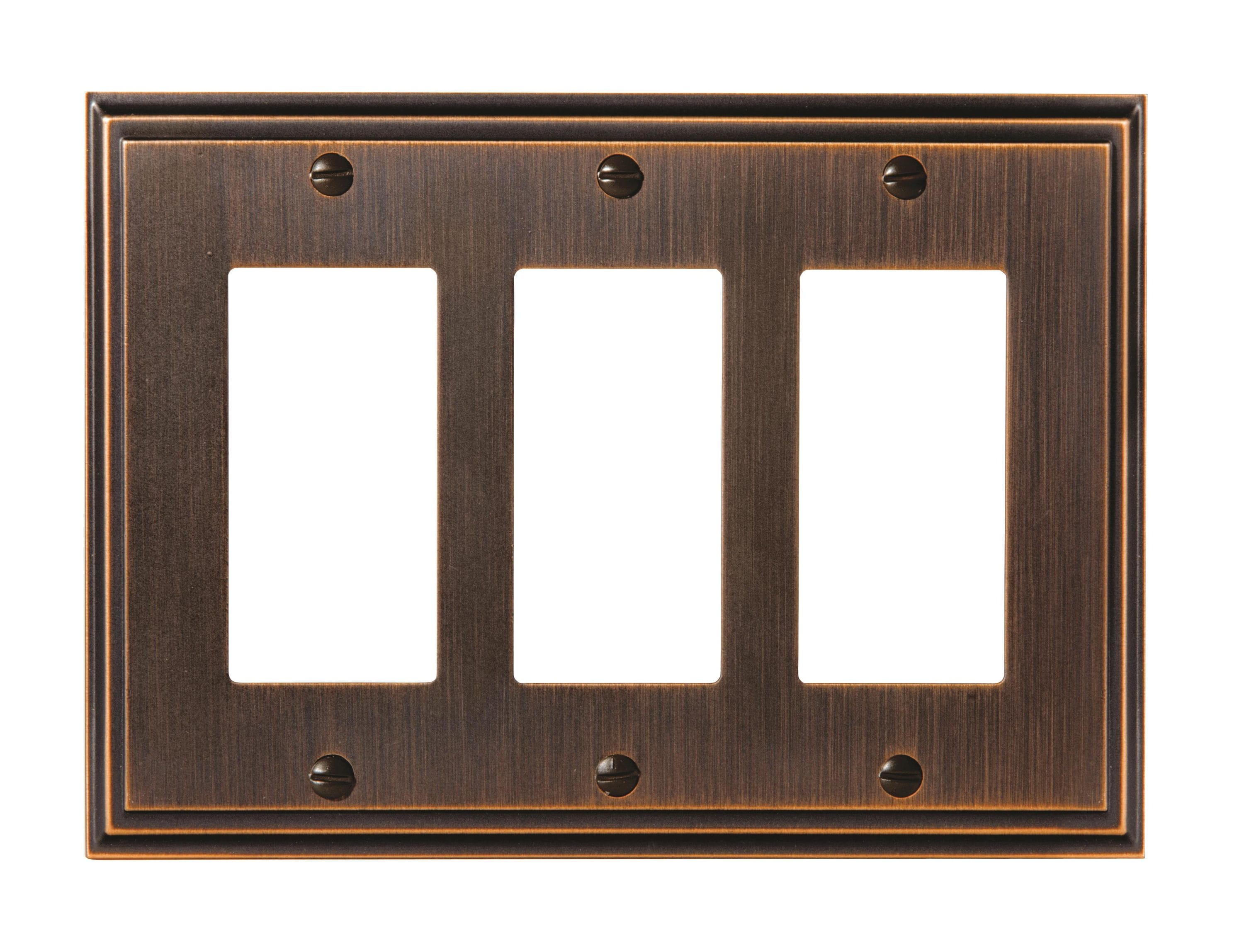 Amerock 1907006 3 -Gang Standard Size Oil Rubbed Bronze Zinc Indoor Decorator Wall Plate
