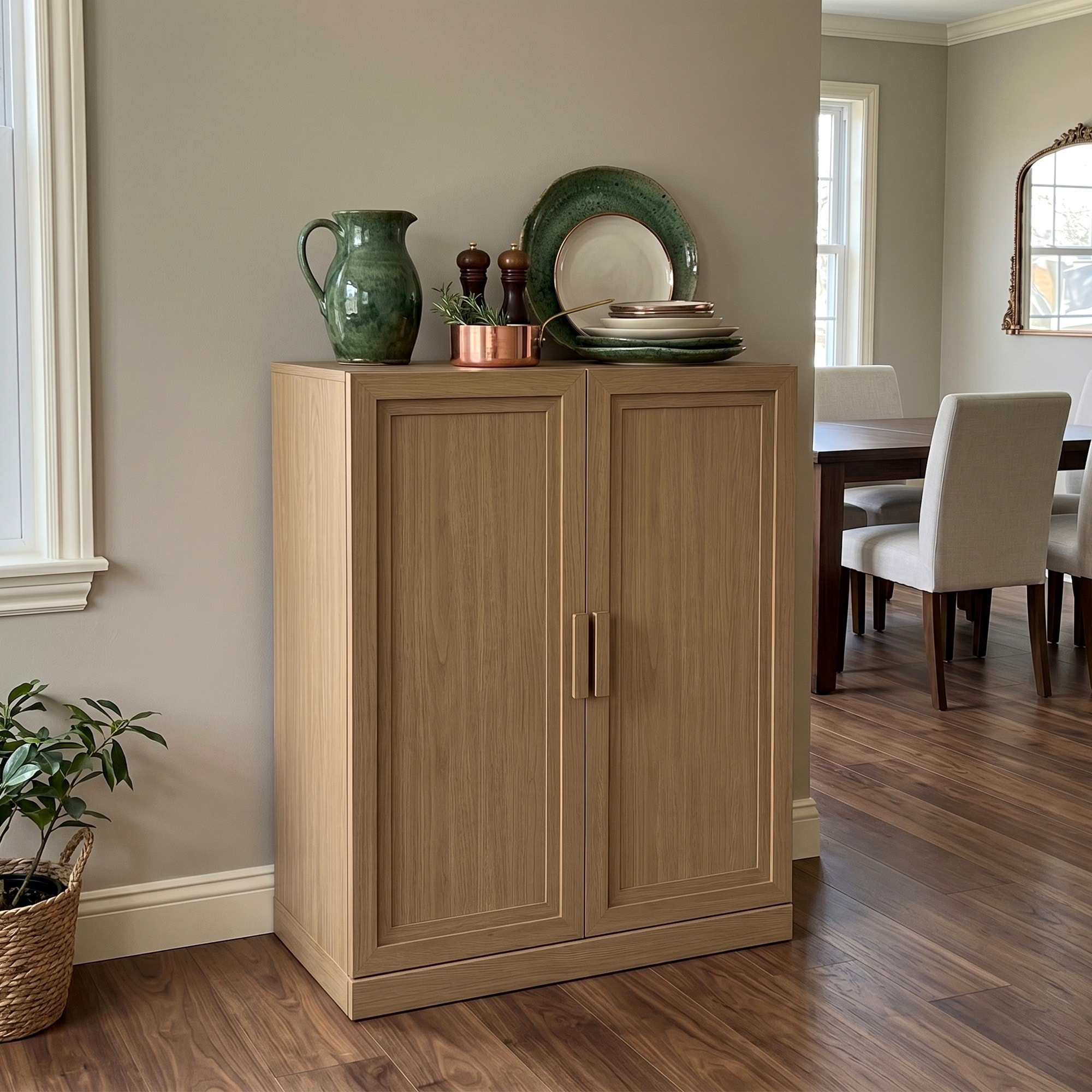 Vynxaria  Natural Wood Grain 41 in H 4 Pack Accent Storage Cabinet with Double Framed Doors and Vertical Bar Pull Handles