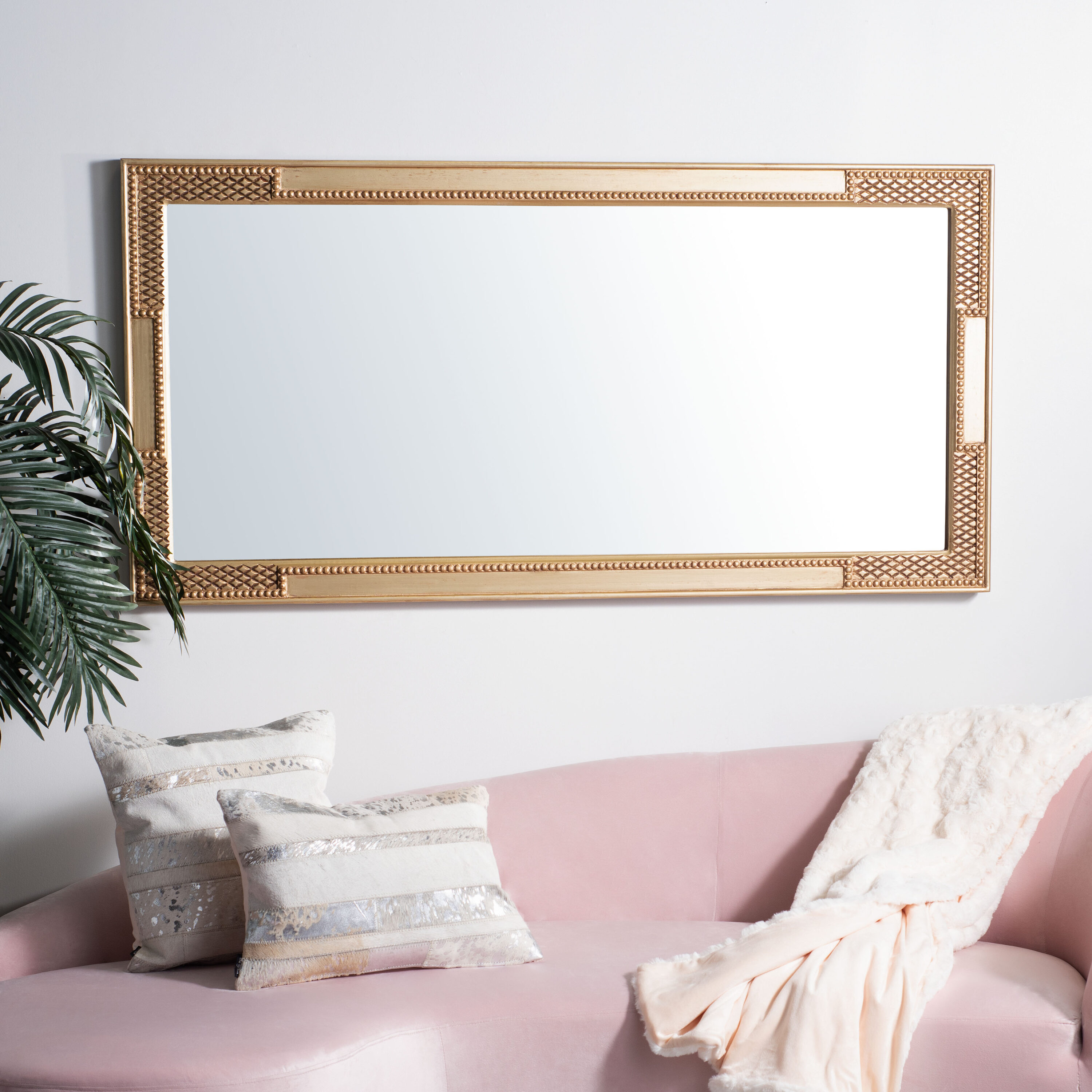 Safavieh MRR5002A Lerson 30 W x 60 H Rectangle Antique Gold Beveled Full Length Wall Mirror