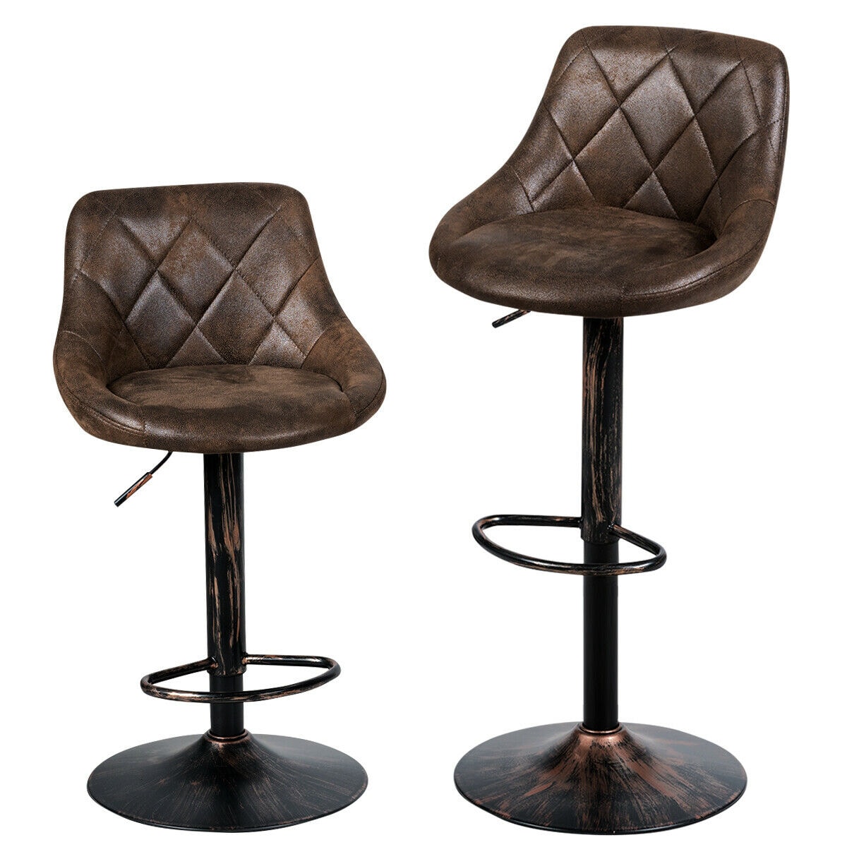 Sumyeg WF-HW66294-LA Set of 2 Adjustable Bar Stools Set of 2 Retro Brown 24.5-in H Counter height (24-in to 27-in) Round Seat Upholstered Swivel Metal Back Bar Stool Back