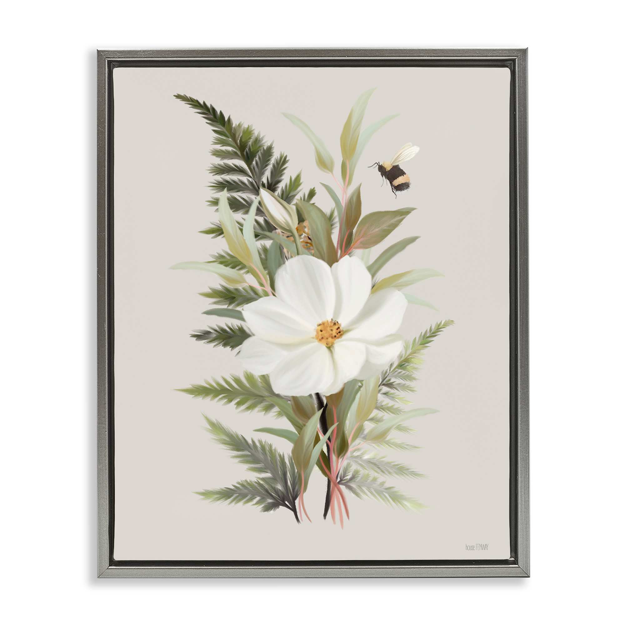 Stupell Industries BS-679-FFL-24X30 Bumble Bee and Flower Gray Framed Floater Canvas Wall Art By House Fenway 25 x 31
