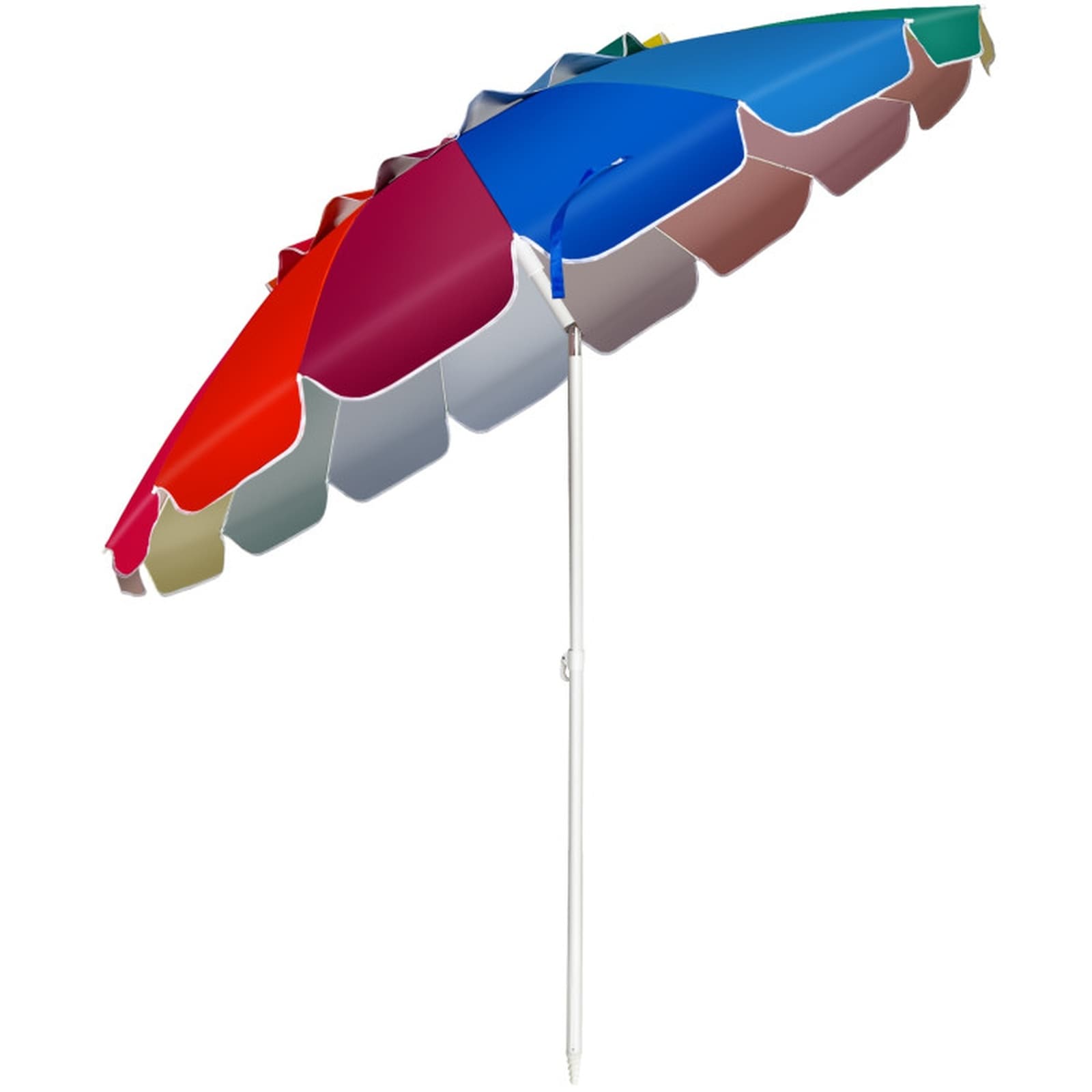 SUGIFT - 8-ft Portable Beach Umbrella with Sand Anchor - Tilt Mechanism 16-Rib Fiberglass Sun Sha...