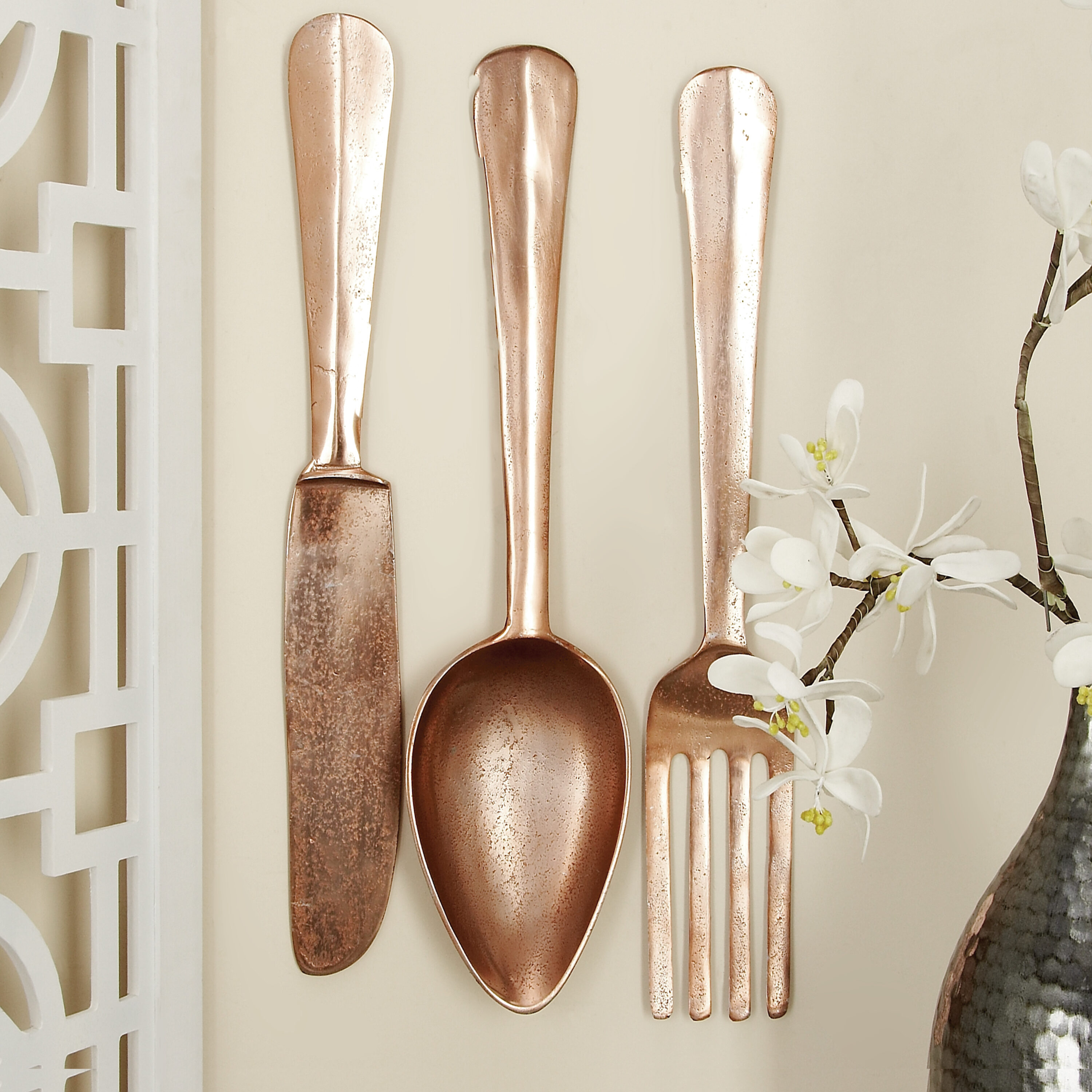 Grayson Lane 27776 7-in W x 23-in H Aluminum Knife, Spoon and Fork Kitchen Wall sculpture
