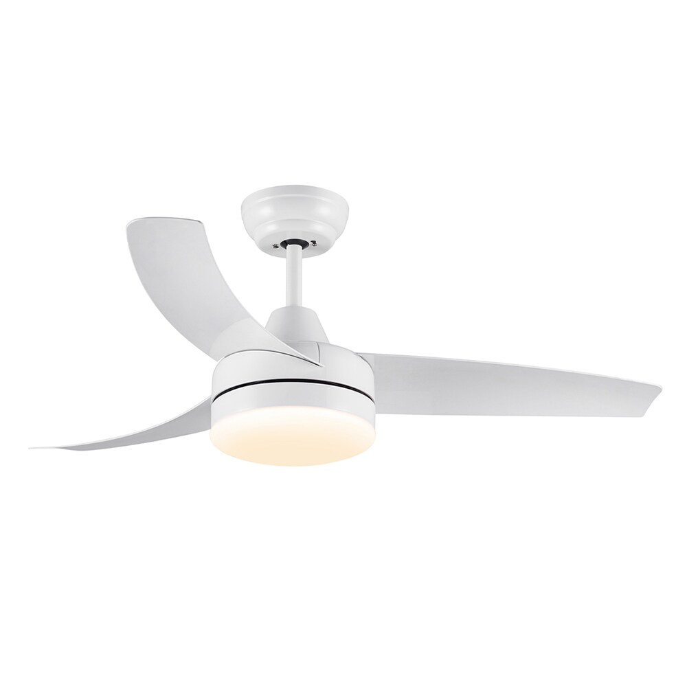 Sunrinx CF-25-DS YUHAO 42-Inches White with White Blades Color-Changing Integrated LED Fixture Indoor Downrod mount Propeller Ceiling Fan With Light and Remote ( 3 -Blade)