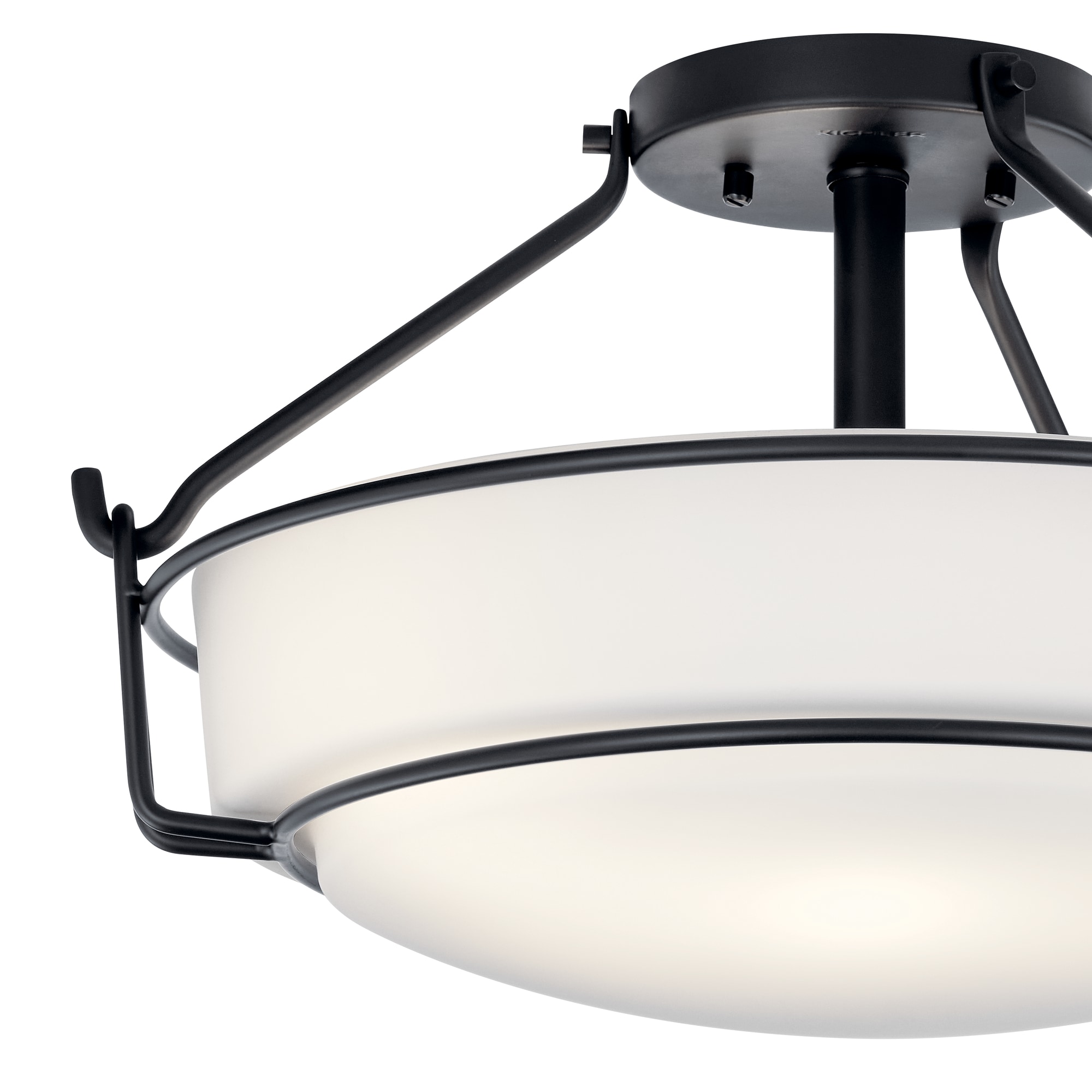 Alkire 16.5" Black Frosted Glass 3-Light Semi Flush Mount
