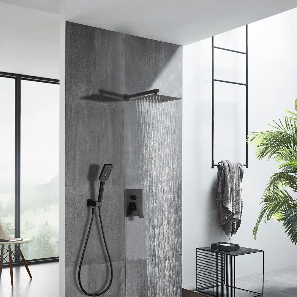 Topcraft TC-98102-10H Matte black 9.84-Inches Waterfall Built-In Shower Faucet System with 2-way Diverter Valve Included )