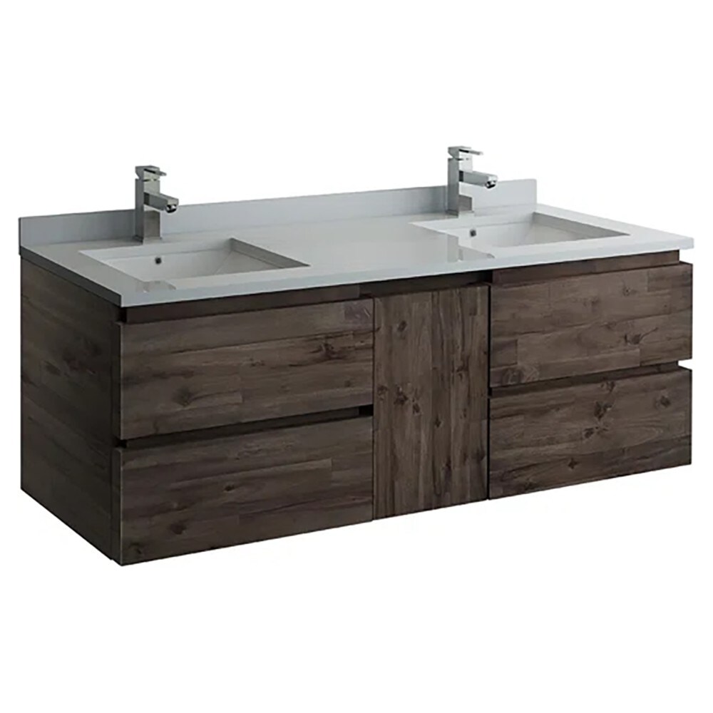 Acacia Wood 58" Wall Mounted Double Sink Bathroom Vanity Base