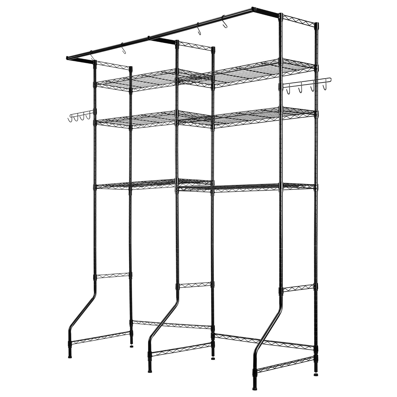GIVIMO Over Washer and Dryer Storage Shelves 6-Tier Laundry Room Drying Rack with Hanger Rod and Hooks Adjustable Space Saver Shelf for Laundry Room Black