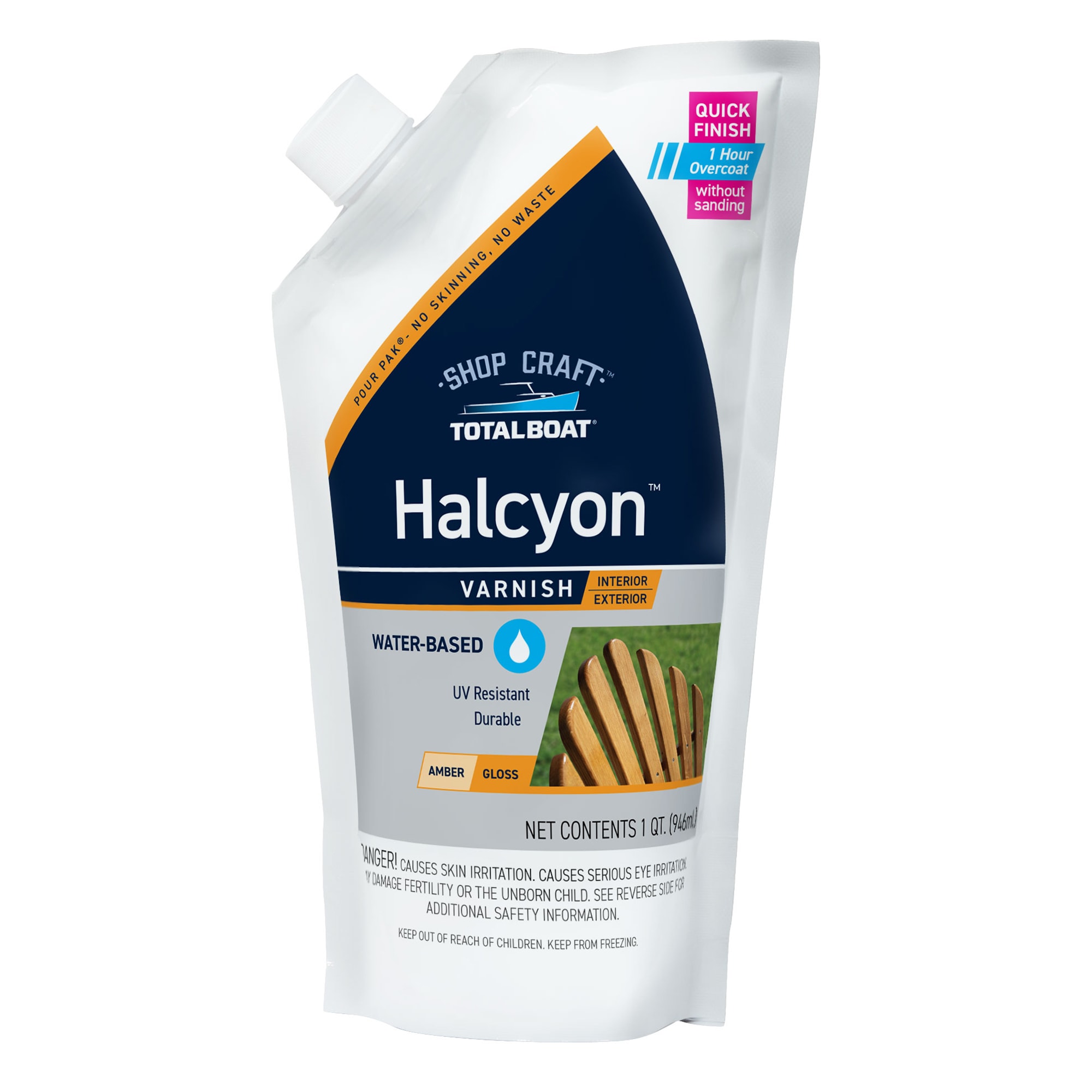 TotalBoat 513021 Halcyon Pre-Tinted Clear Amber Clear Exterior Wood Stain and Sealer in One ( 1-quart )