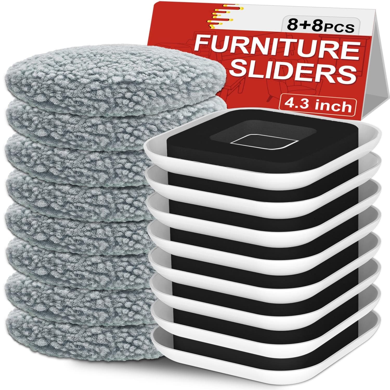 OGETFUUR 8 Pcs 2-in-1 4.3-inch Multi-surface Anti-slip Groove Furniture Sliders with Hardwood Socks and Furniture Moving Pads for Carpet and Hardwood Floor