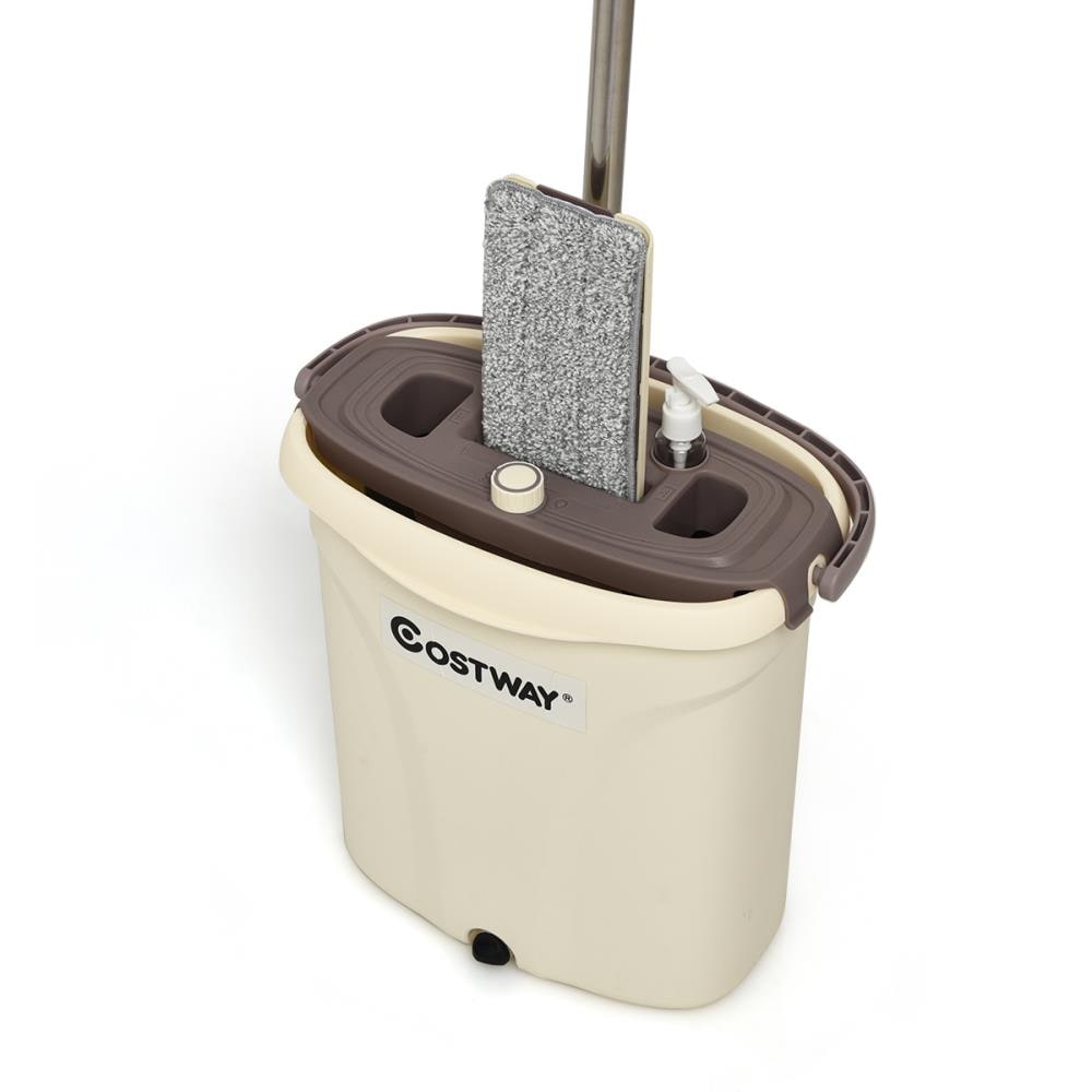 Flat Floor Mop and Bucket Set with Wringer, Self Wringing