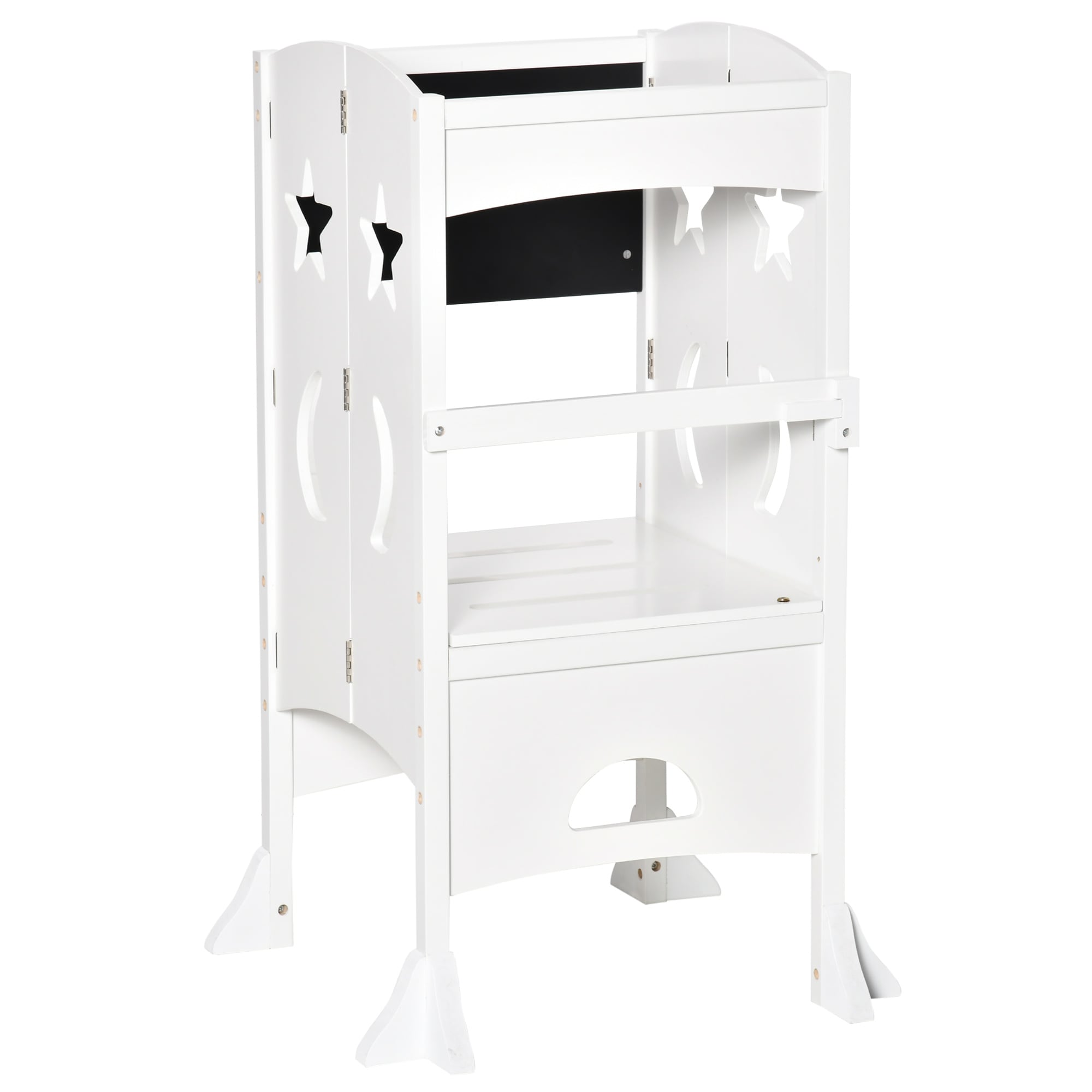 LOVMOR Kids Foldable Kitchen Step Stool Toddler Tower Chalkboard Handrail 3-6 Years White #SF-WO-W2225P229352