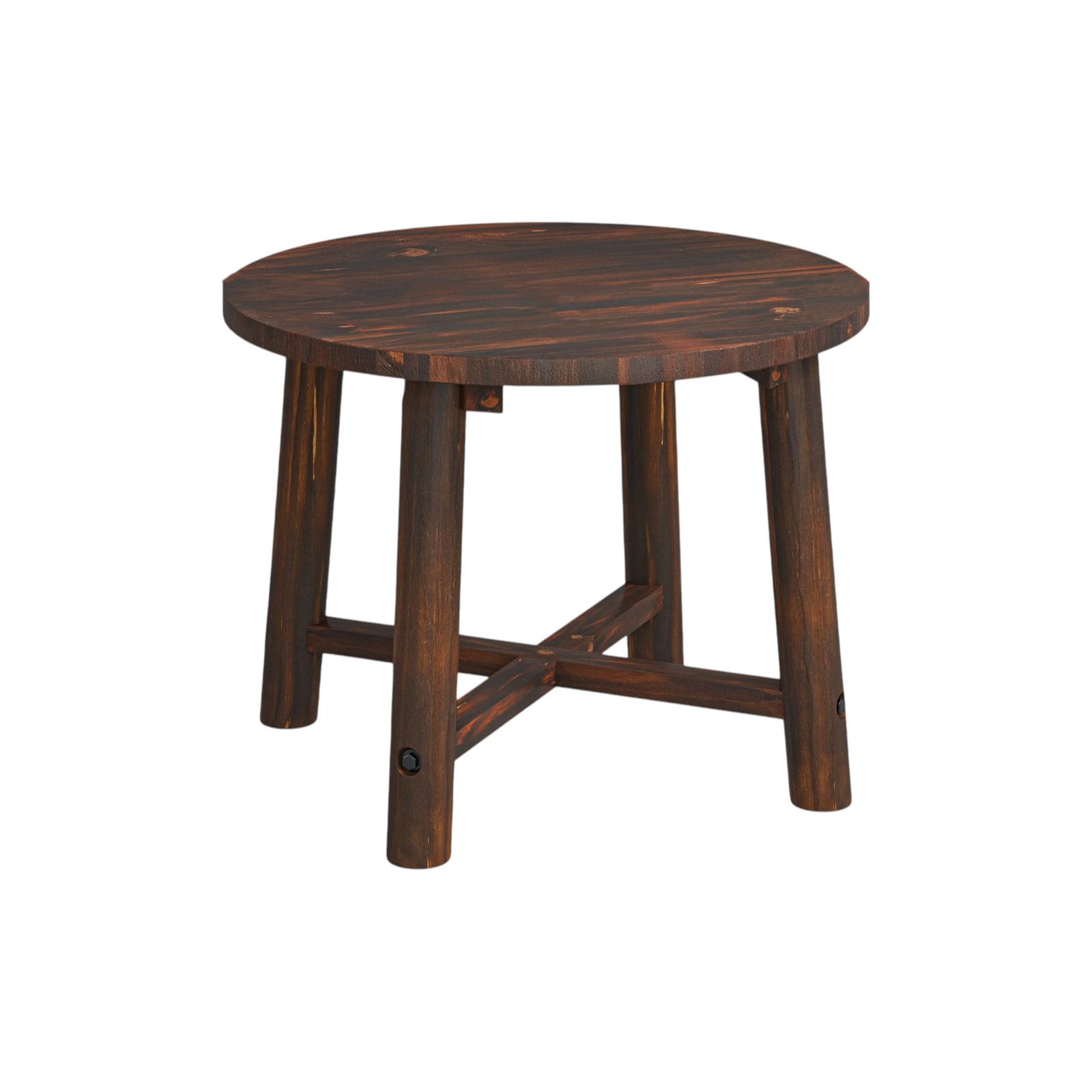 Slickblue Outdoor Round Side Table - 24W x 24L -Inches with Carbonized Wood Finish Sturdy 2.3-in Poles Ideal for Patio Poolside or Balcony