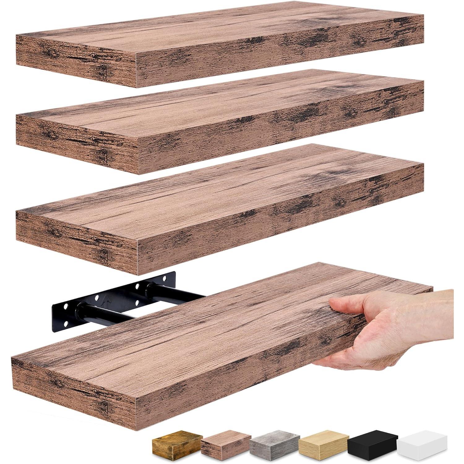 SORBUS WD-NTSHLV4-MGW 16.25-Inches L x 5.5-Inches D x 1.5-Inches H Mahogany Wood Rectangular Floating shelf 4 Decorative Shelves