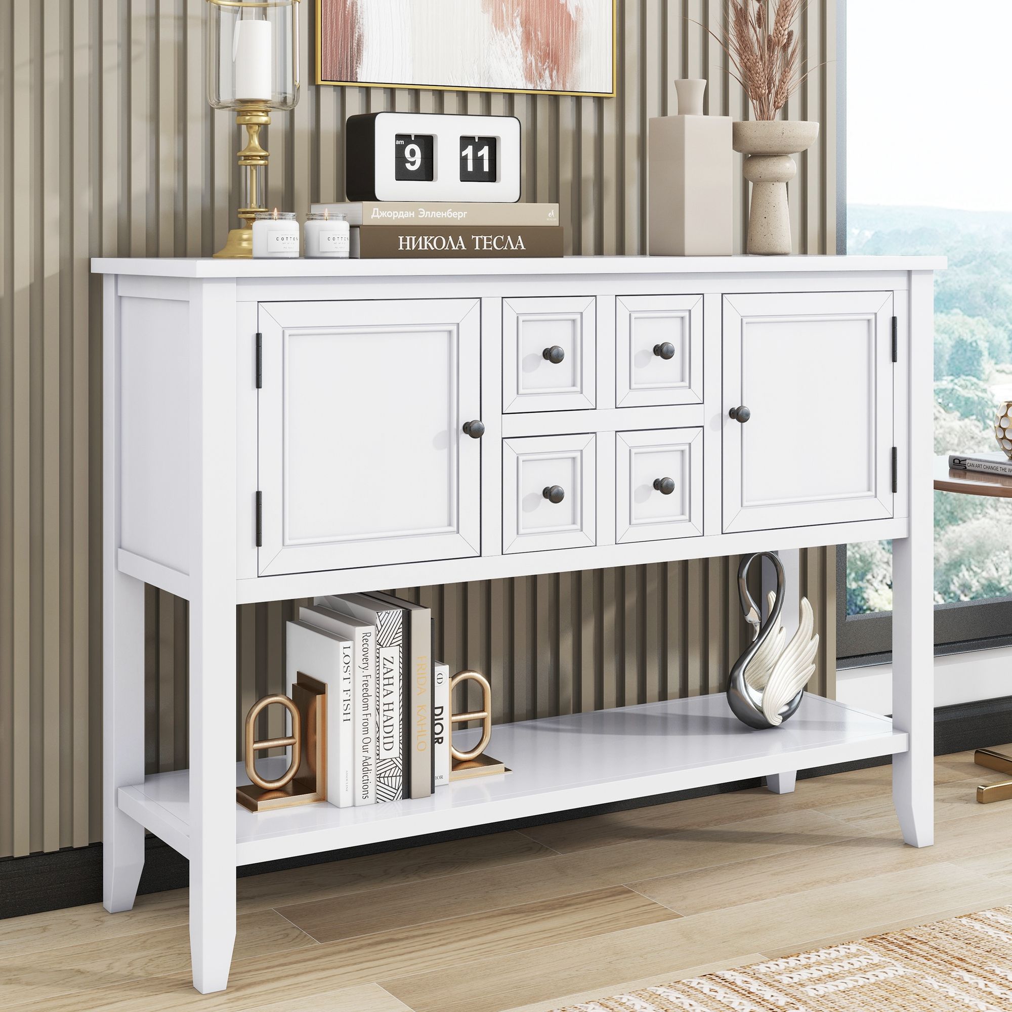 Yiekholo LL-1861AAA Wood White Pine 46-in W x 34-in H Console table with Drawers