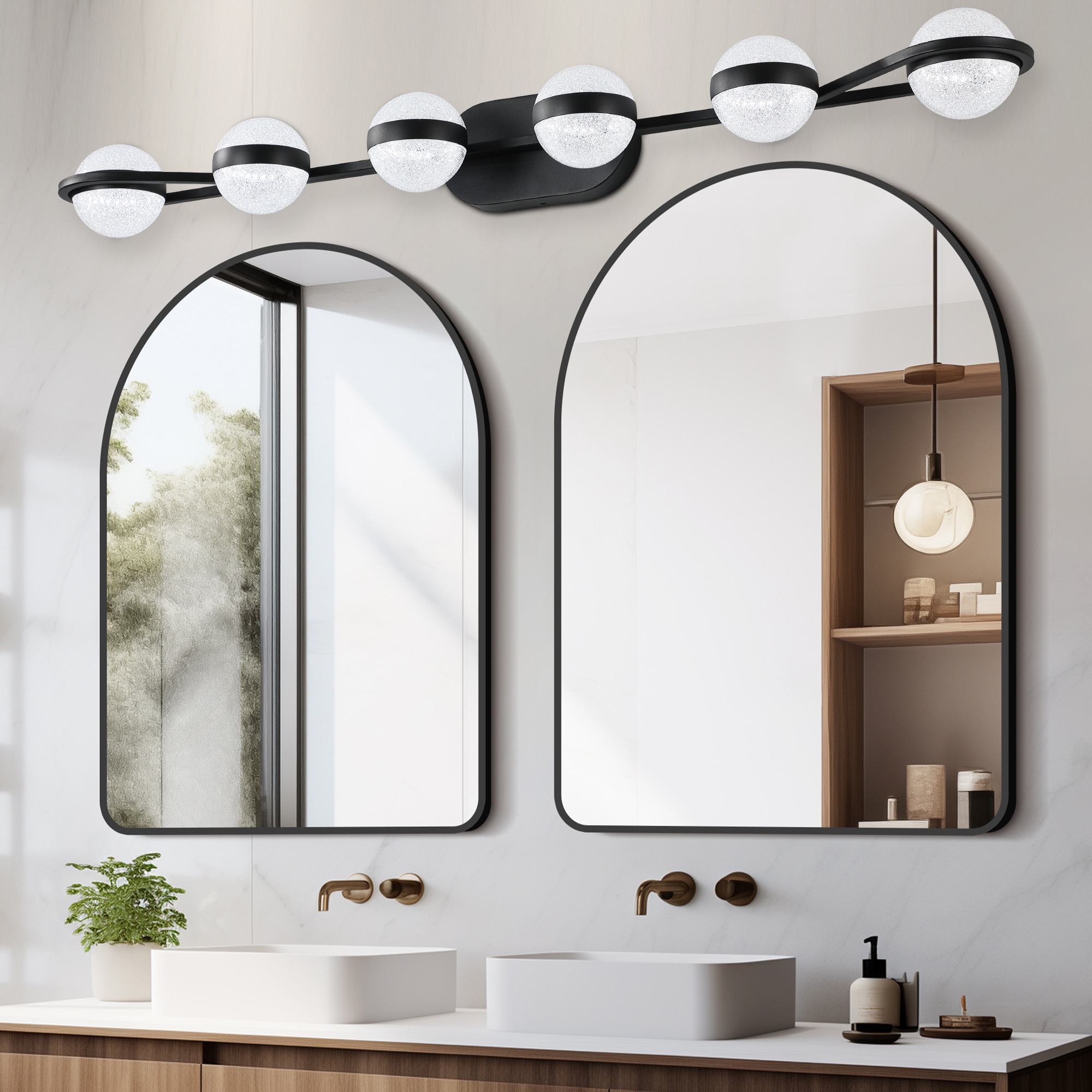 AAZJ Bathroom Vanity Mirror 43.3-in 6 Light Polished White Integrated LED Modern/contemporary Bathroom Vanity light fitter