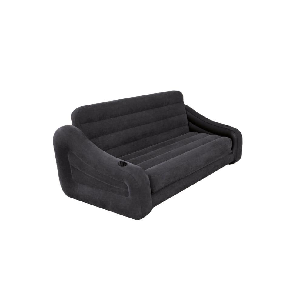Intex Inflatable Queen Size Pull Out Futon Sofa Couch Sleep Away Bed Dark Gray 