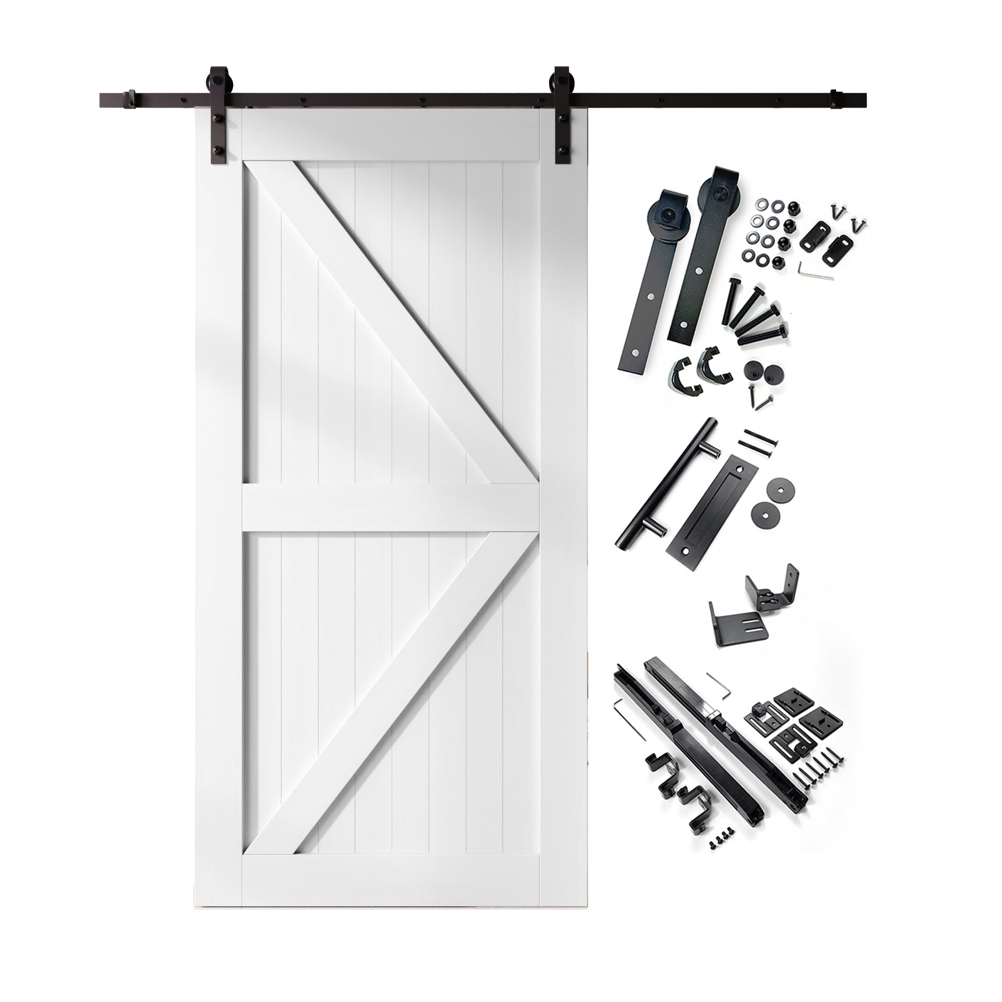 HOMACER YT1TGH090C-4296-K-WH 42-in x 96-in White Prefinished K-frame Pine Wood Solid core Single Barn Door (Hardware Included)