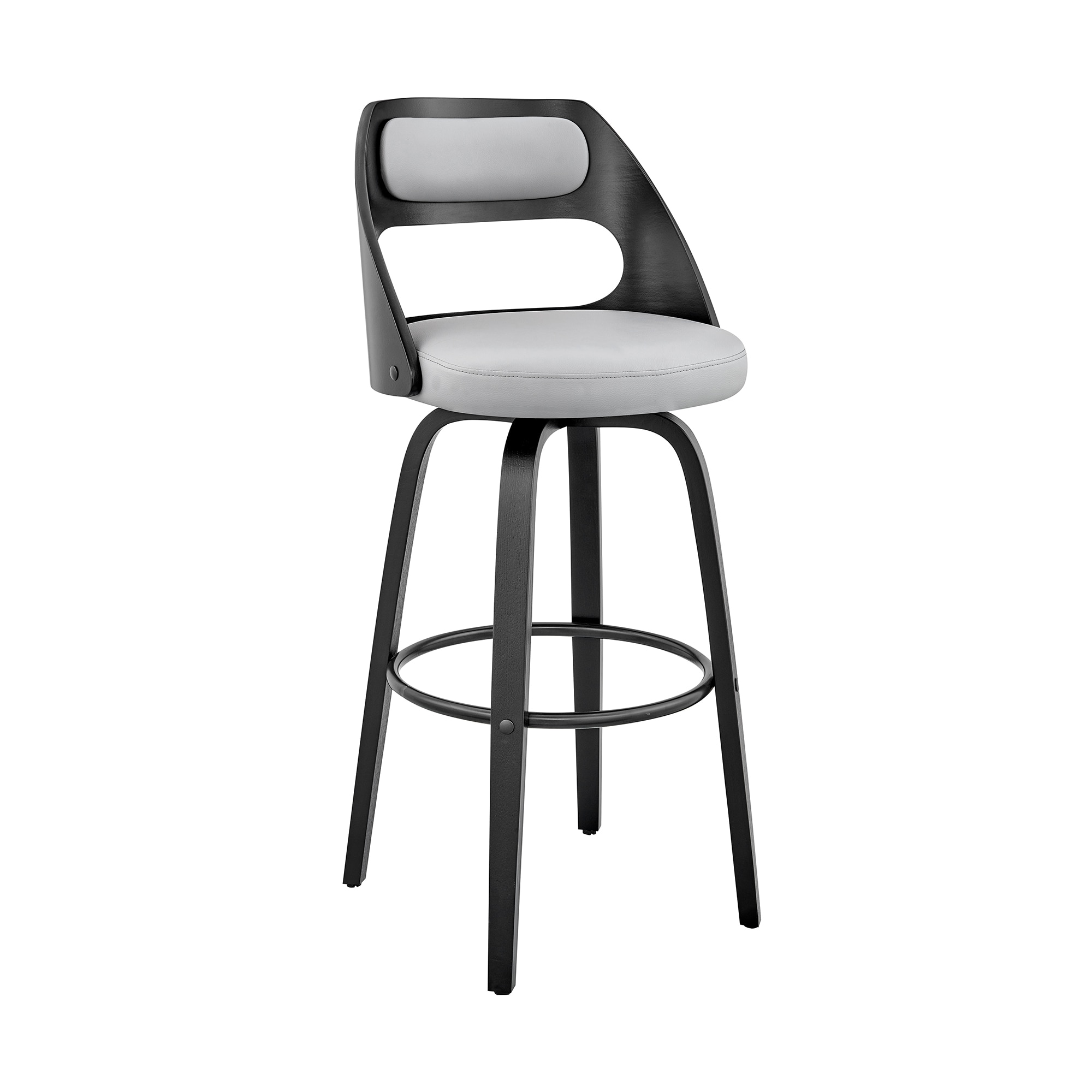 Armen Living LCJUBABLGR30 Julius Gray Black 30.0-in H Bar height Round seat Upholstered Swivel Wood Bar Stool and Back