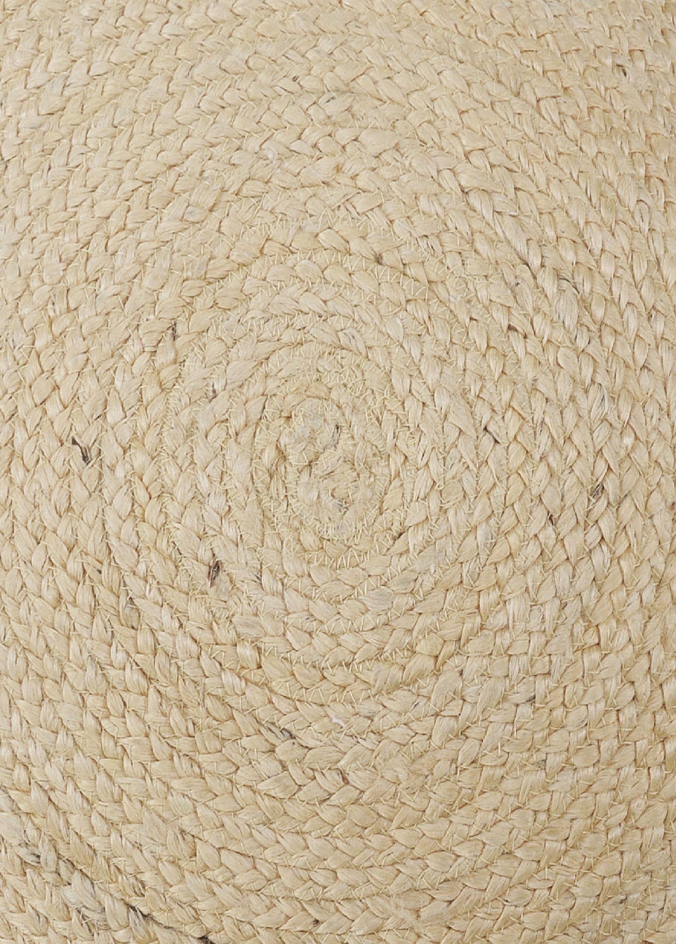 Round Natural Jute Throw Pillow with Pom Pom Border