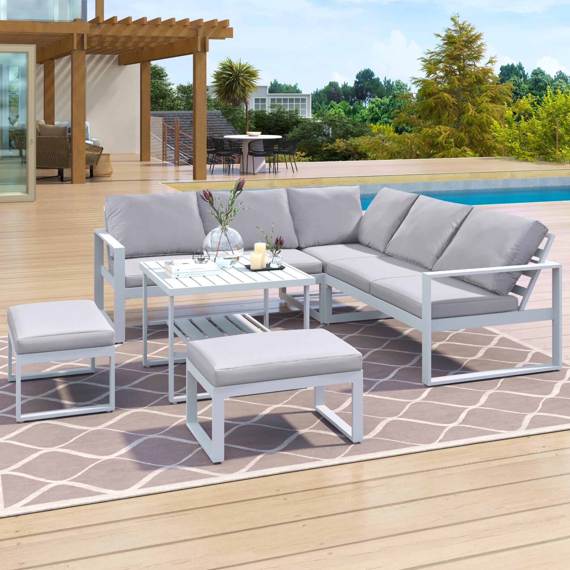 Bayfeve BFDS-261200001 Outdoor Sofa Combination 6-Piece Patio Conversation Set with Gray Cushions