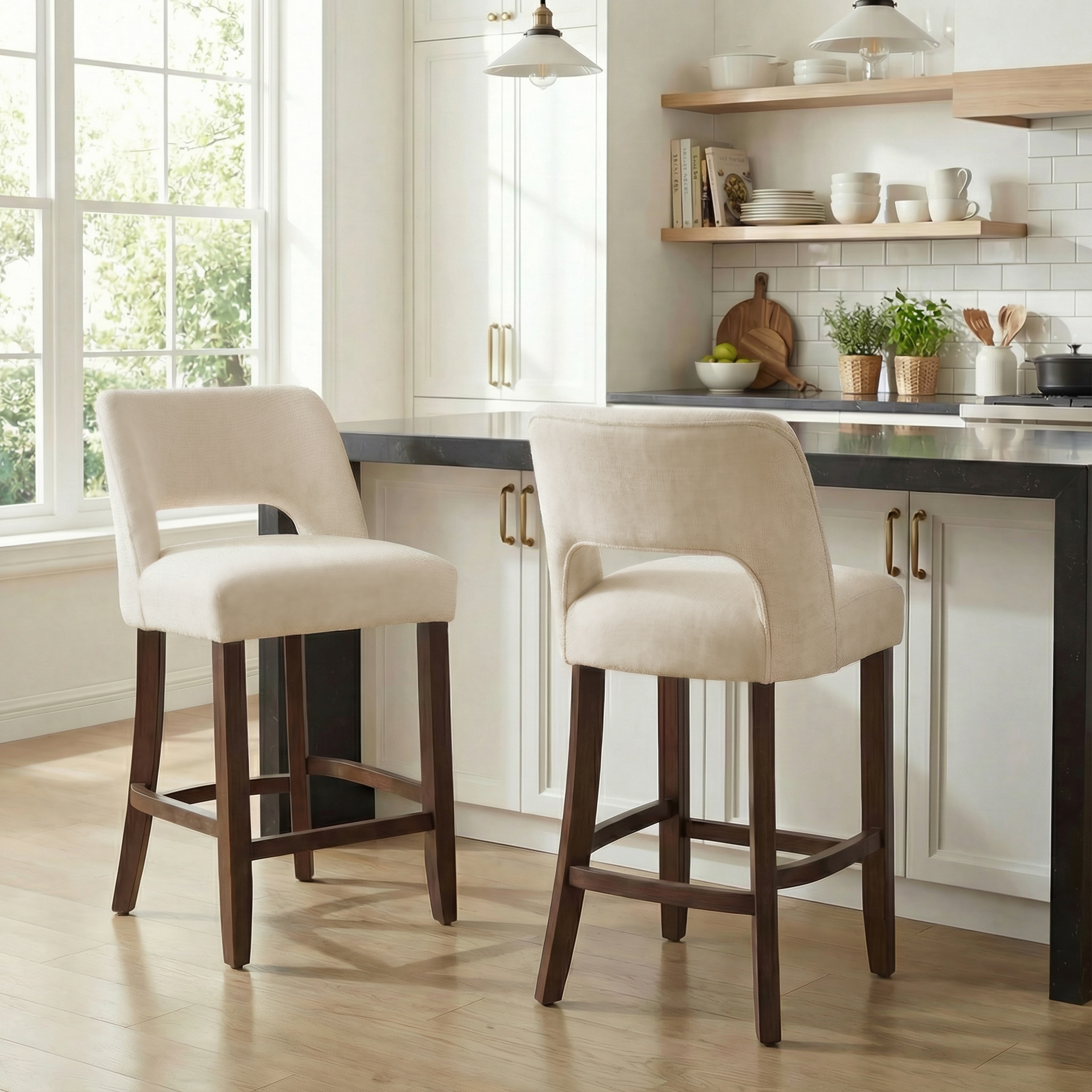 Keoni - Upholstered Counter Height Bar Stool with Solid Wood legs Set of 2