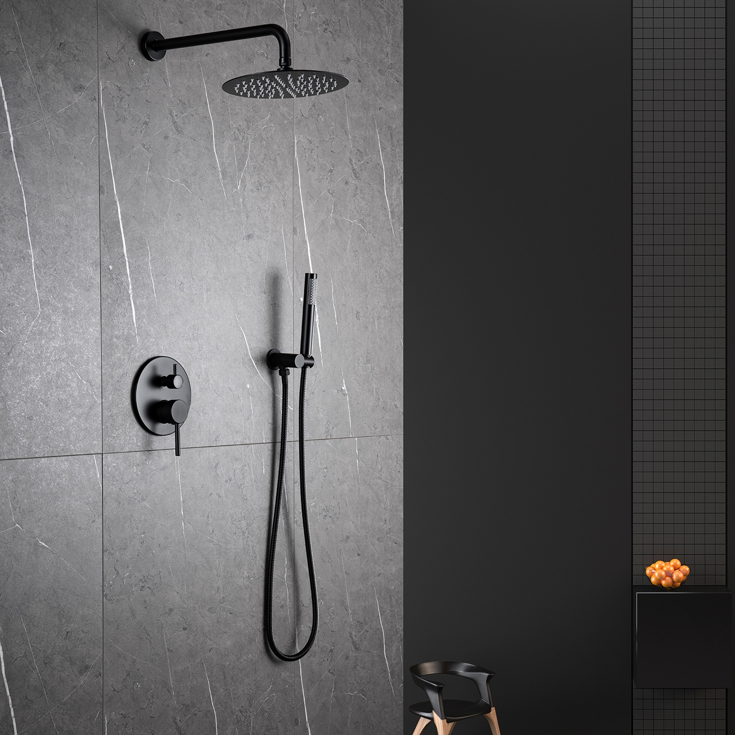 WELLFOR Concealed valve showers system Matte Black Dual Head Waterfall ...