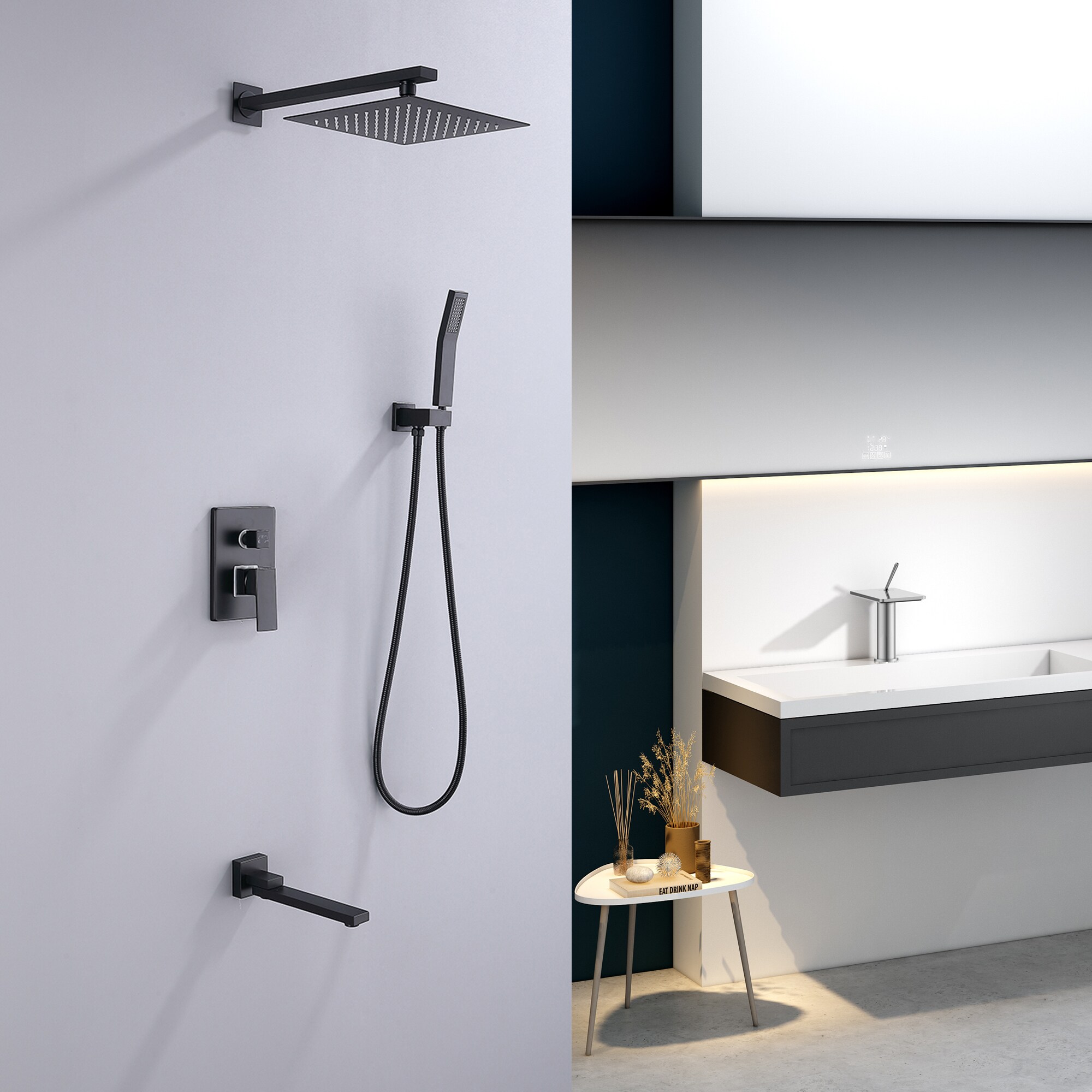 Nestfair KPS85012B Matte Black 2-handle Single function 10-in Square Shower Faucet with Valve