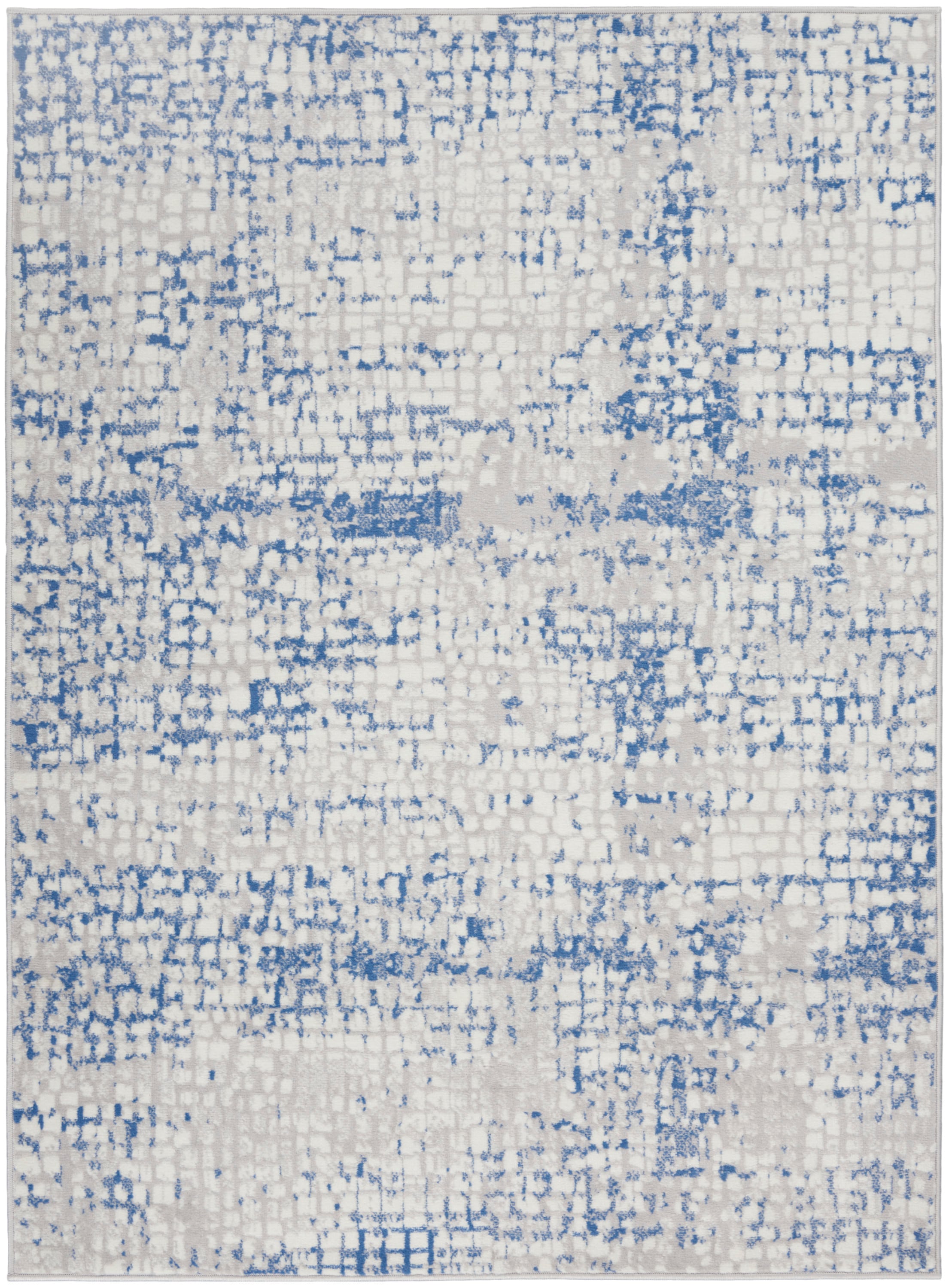 Reversible Grey Blue Geometric 4' x 6' Synthetic Area Rug