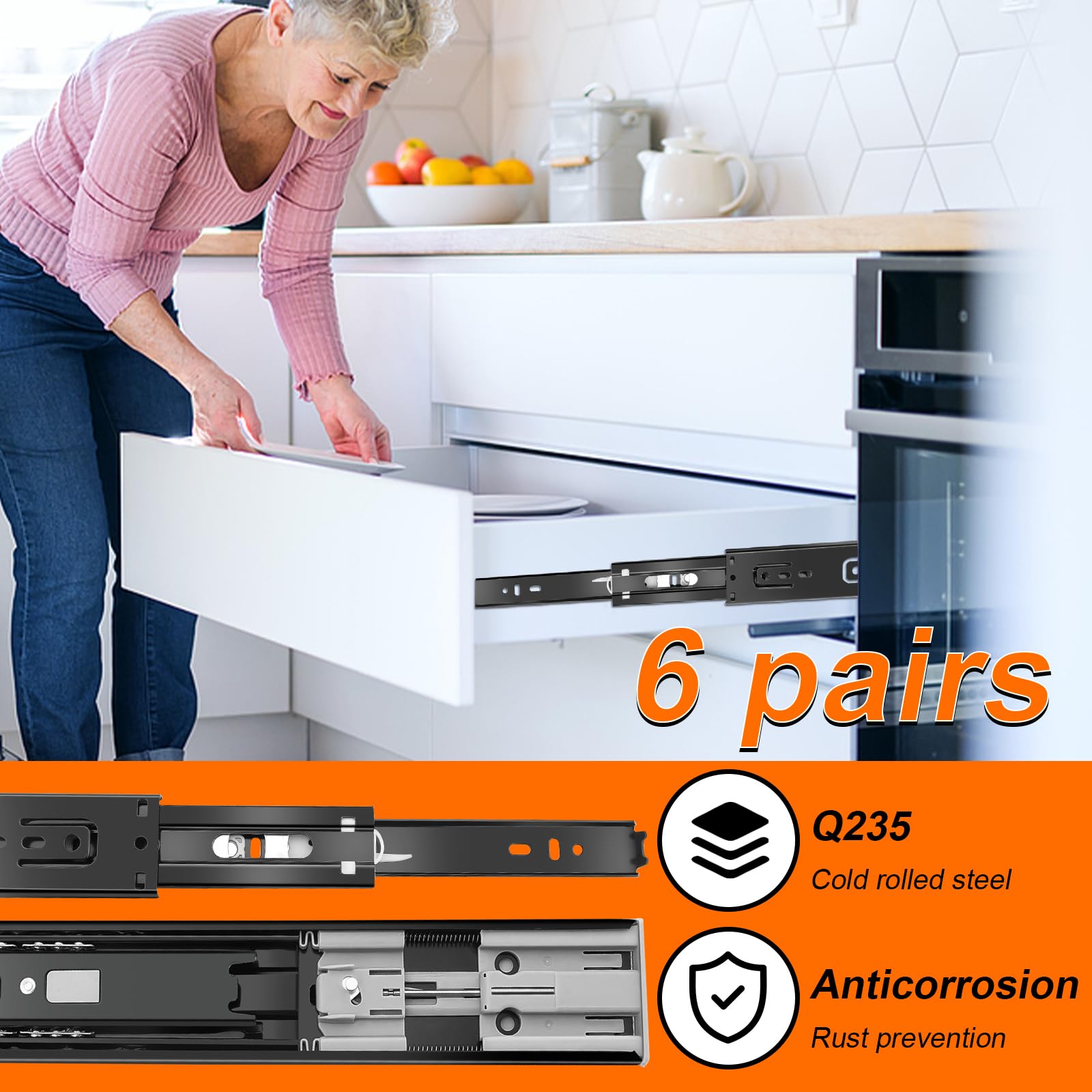 Drawer Railing Types SenQWFa 22 inch Soft Close Drawer Slides 6 Pairs Full Extension Side ...