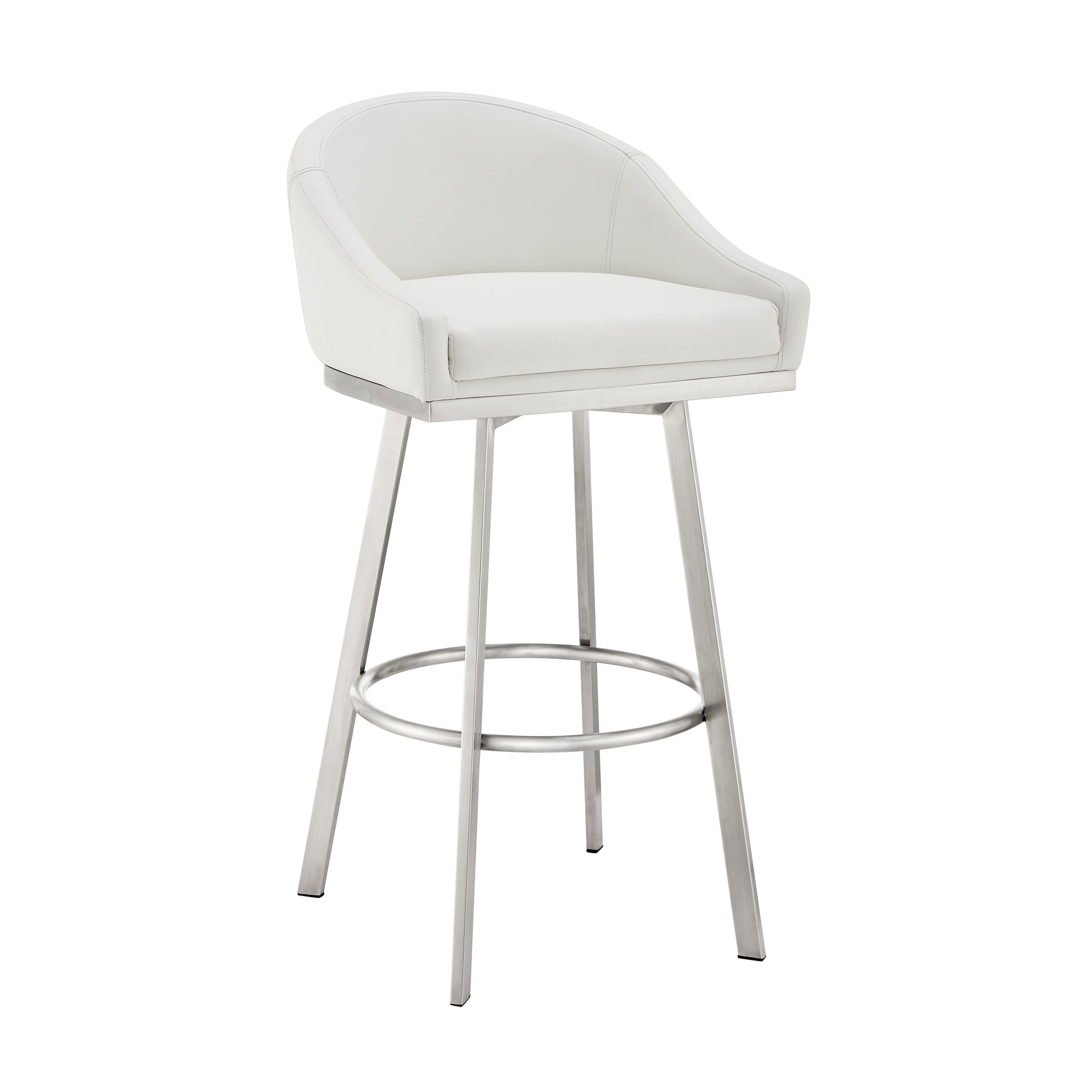 Armen Living 840254335691 Brushed Stainless Steel 29.5-in H Bar height Bucket seat Upholstered Swivel Metal Bar Stool and Back