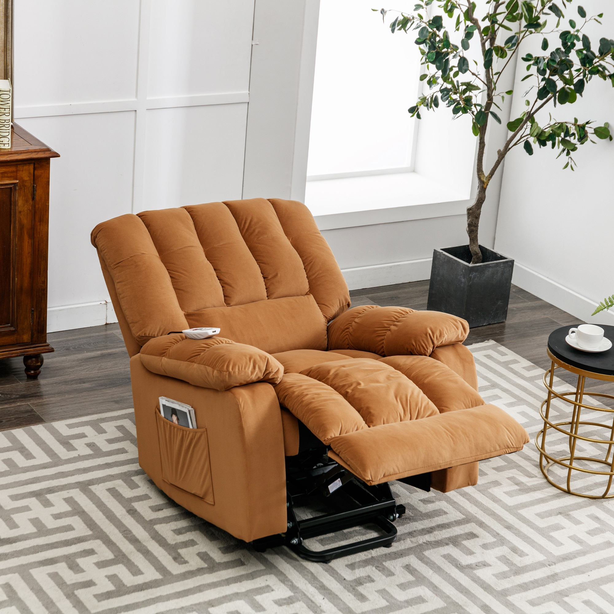 Mondawe Rocker Recliner Light Brown Velvet Manual Plush Massage Glider ...