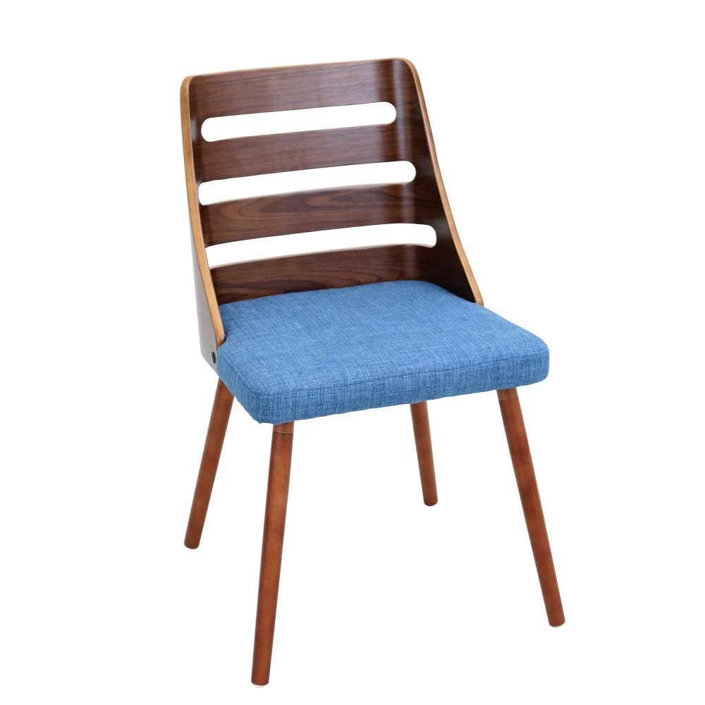 LumiSource CH-TRV WL+BU Trevi Midcentury Walnut, Blue Accent Chair