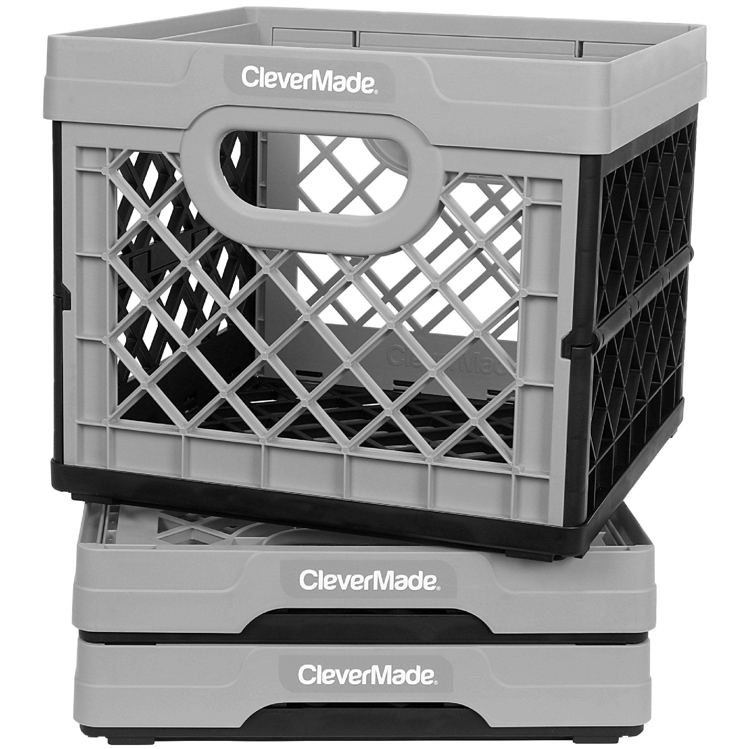 Clevermade Eco 32L Collapsible Utility Crates, Stone Grey, 3 Pack