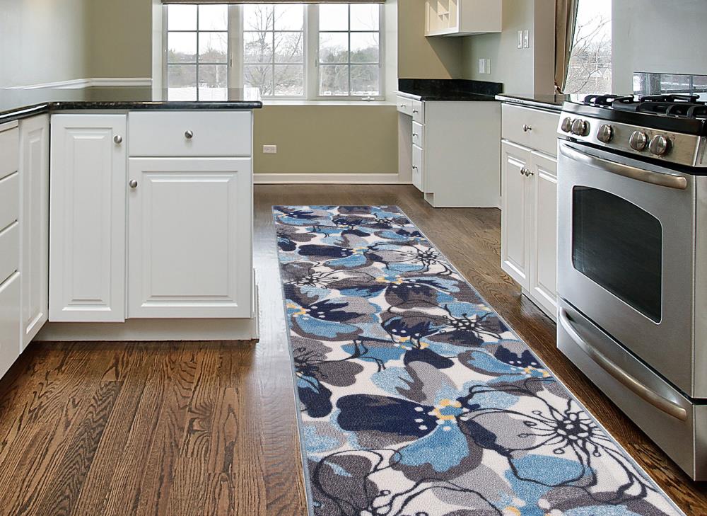 Elegant Floral Gray Tufted Runner Rug with Non-Slip Feature - 2' x 10'